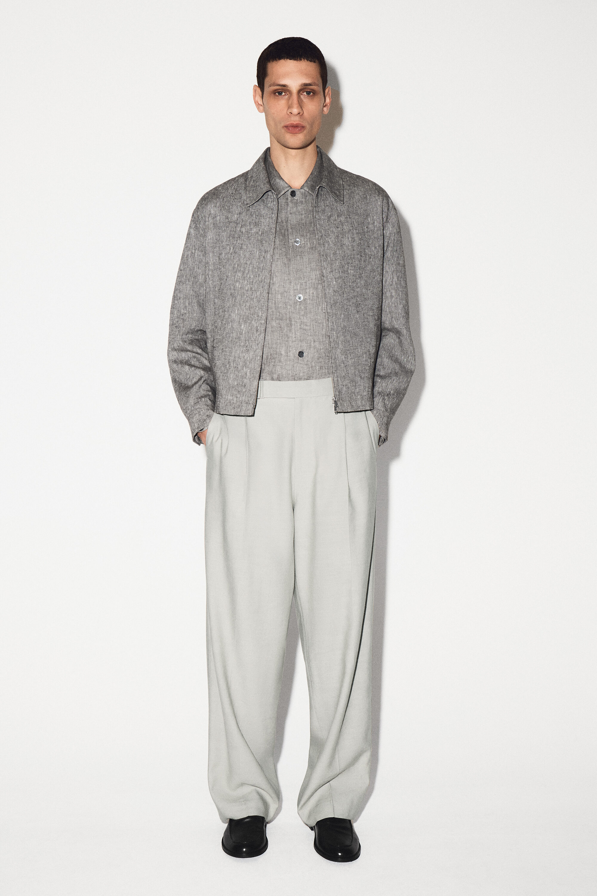 LINEN BLOUSON JACKET - GRAY MÉLANGE | COS US