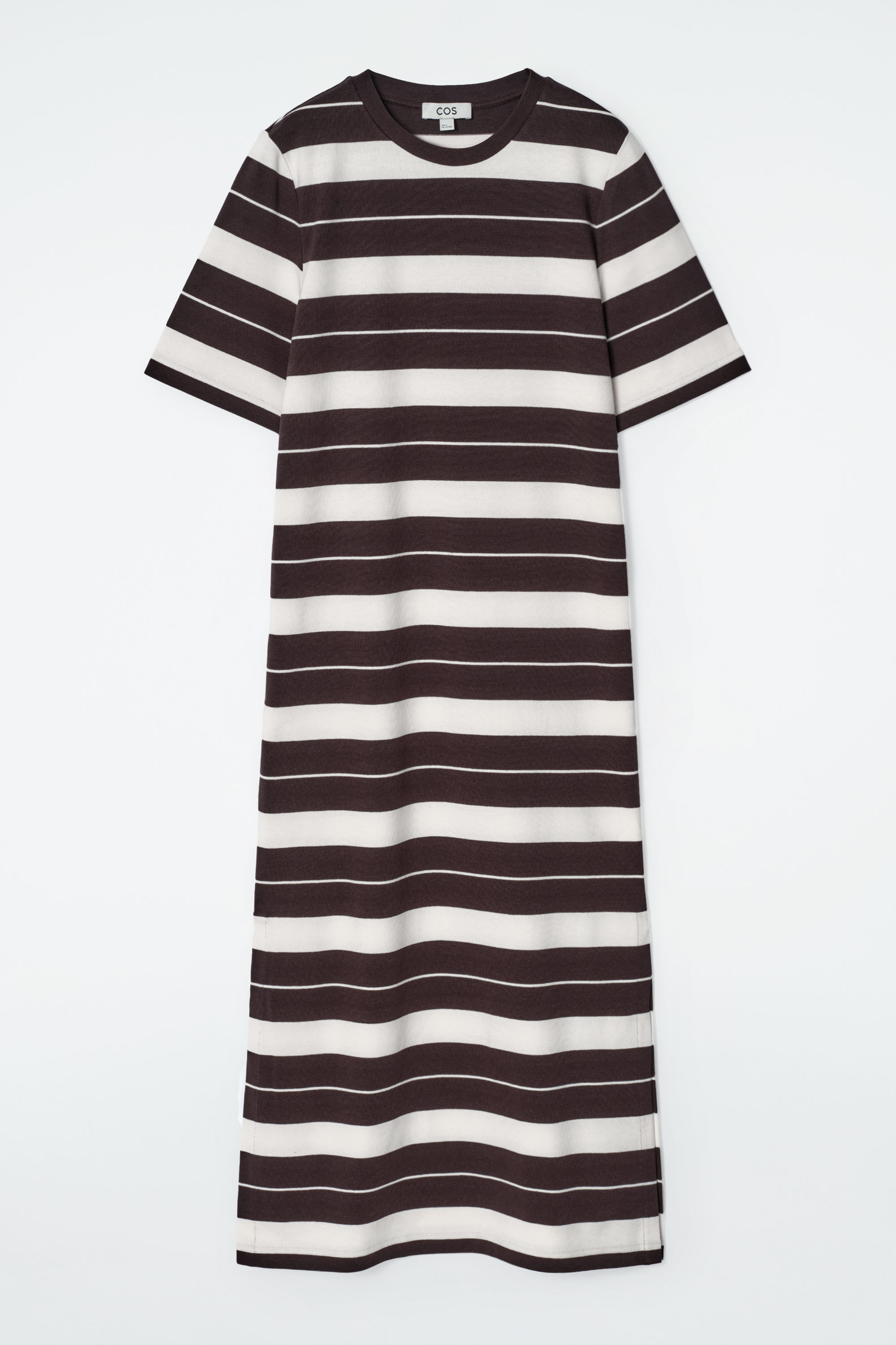 COTTON MIDI T-SHIRT DRESS - BROWN / WHITE / STRIPED | COS NO