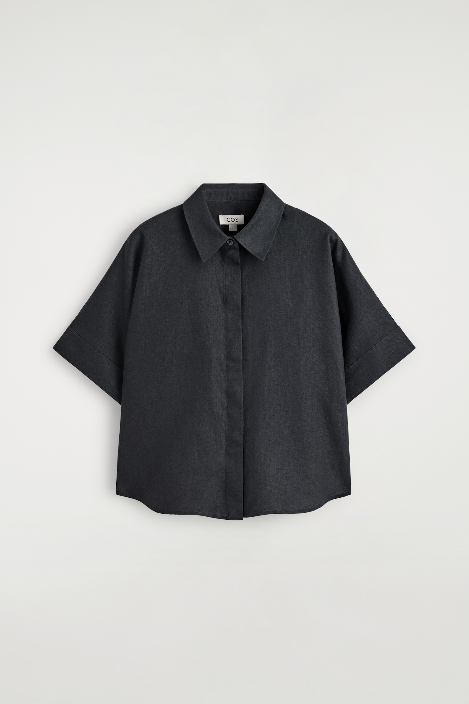 חולצת פשתן אוברסייז עם שרוולים קצרים - שחור משופשף - 2