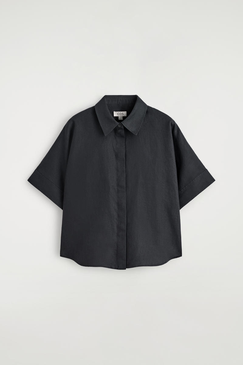 COS Oversized Short-Sleeved Linen Shirt Black Women's Size 44