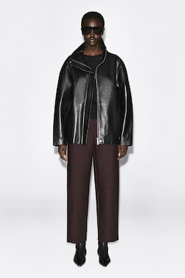 CROPPED WOOL BARREL-LEG TROUSERS — BROWN 1