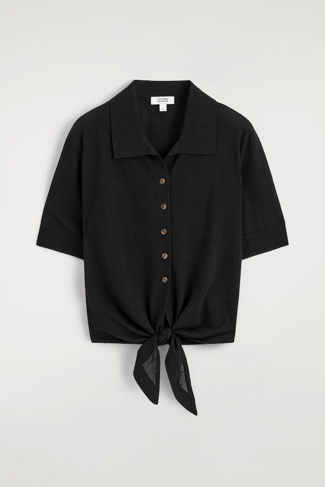 CAMICIA IN MAGLIA DI LANA CON NODO SUL DAVANTI - NERO/ARANCIONE/BIANCO - 1