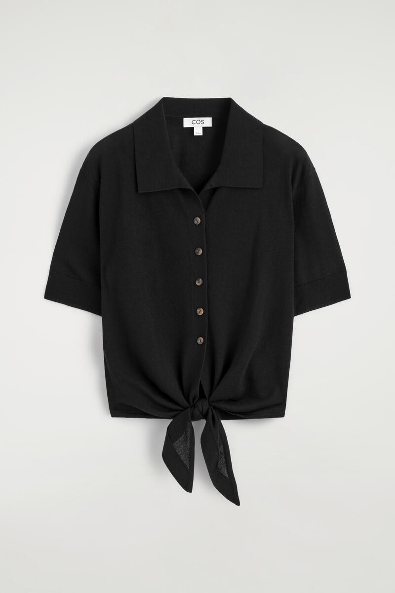Tie-Front Knitted Wool Shirt