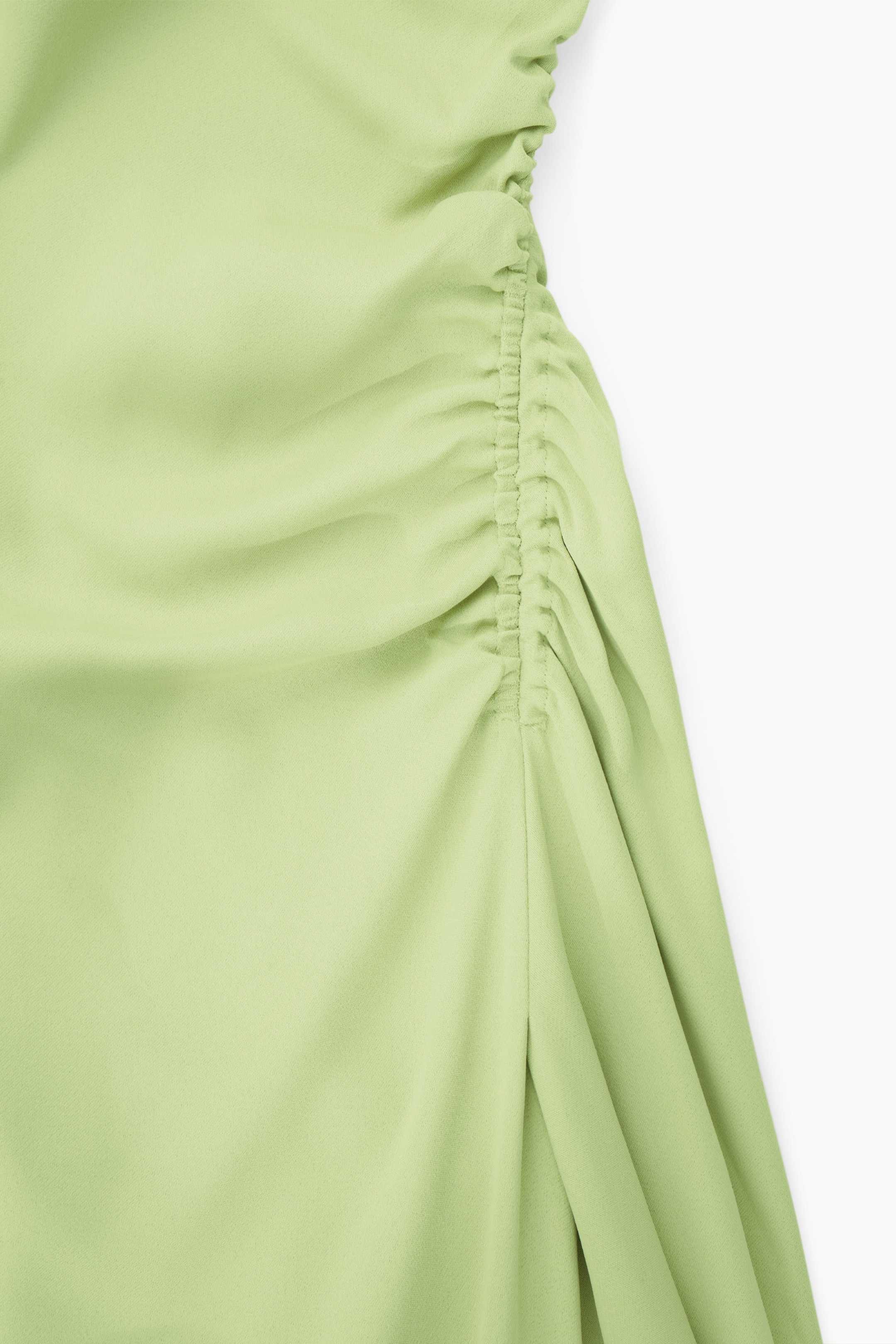 ASYMMETRIC GATHERED SATIN MIDI DRESS