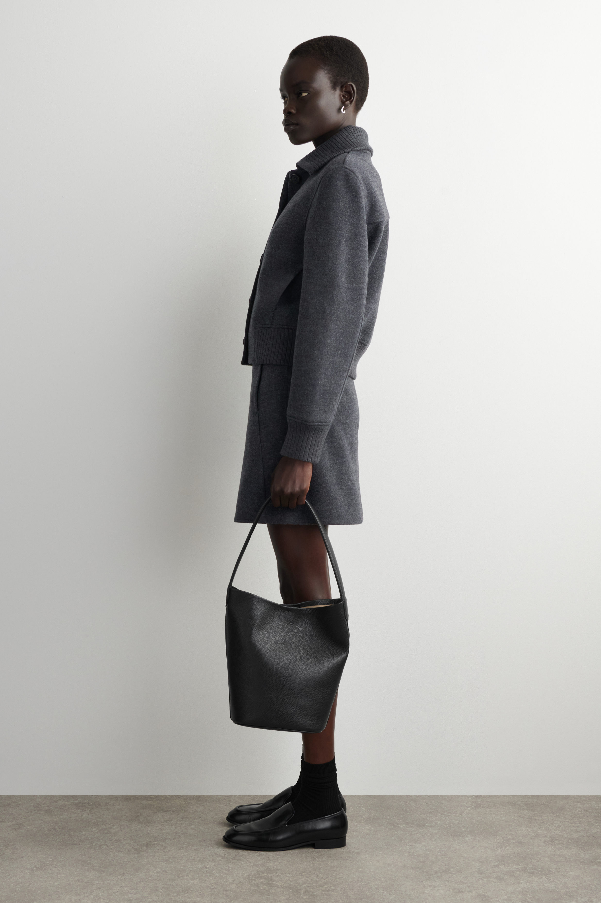 RIBBED-COLLAR BOILED MERINO WOOL JACKET - DARK GRAY | COS US
