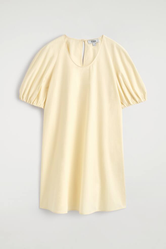 Vestido curto em algodão com mangas bufantes - AMARELO MANTEIGA/PRETO - 1