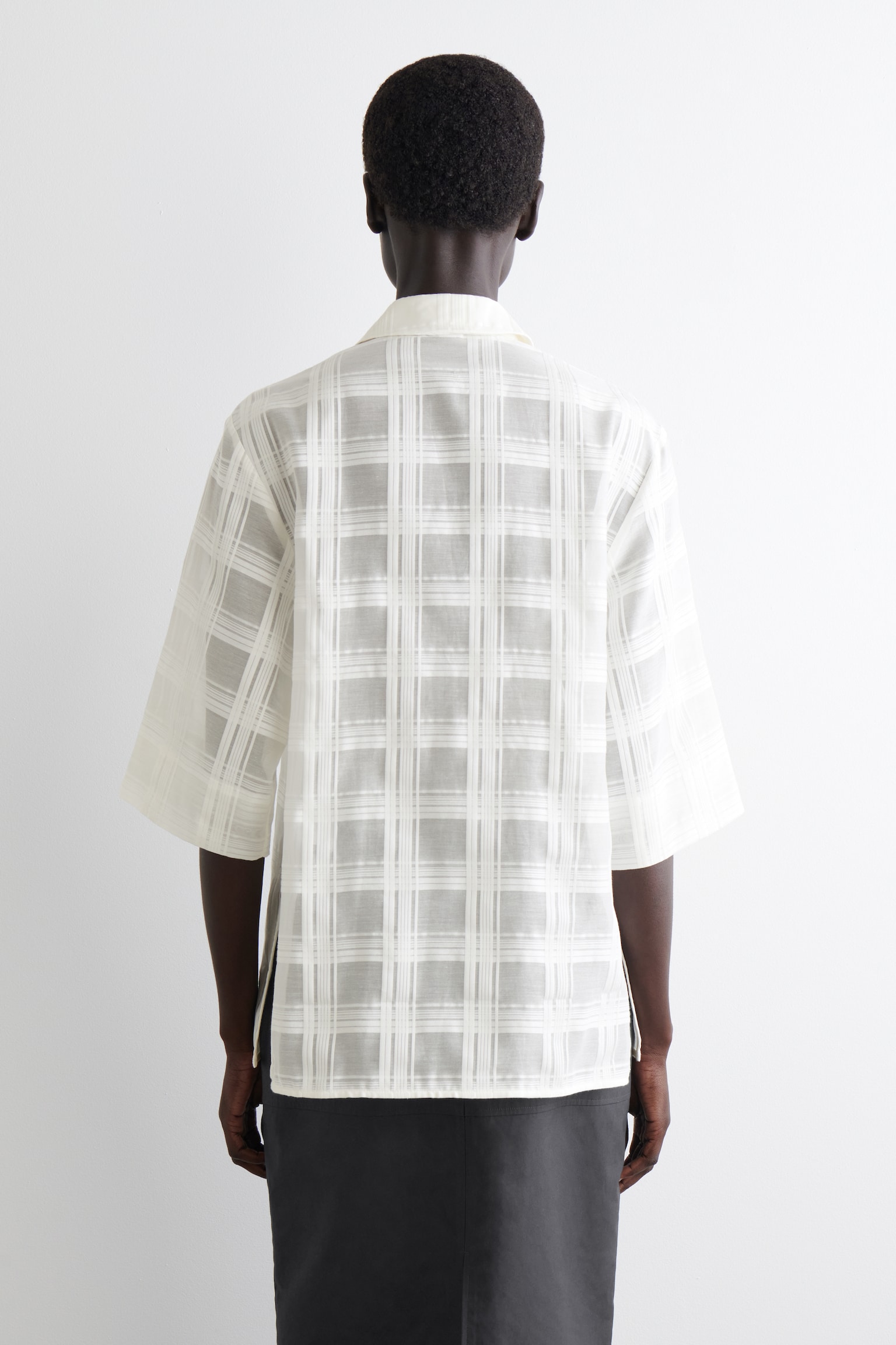 CHEMISE RESORT DIAPHANE À CARREAUX - BLANC/BRUN FONCÉ - 7