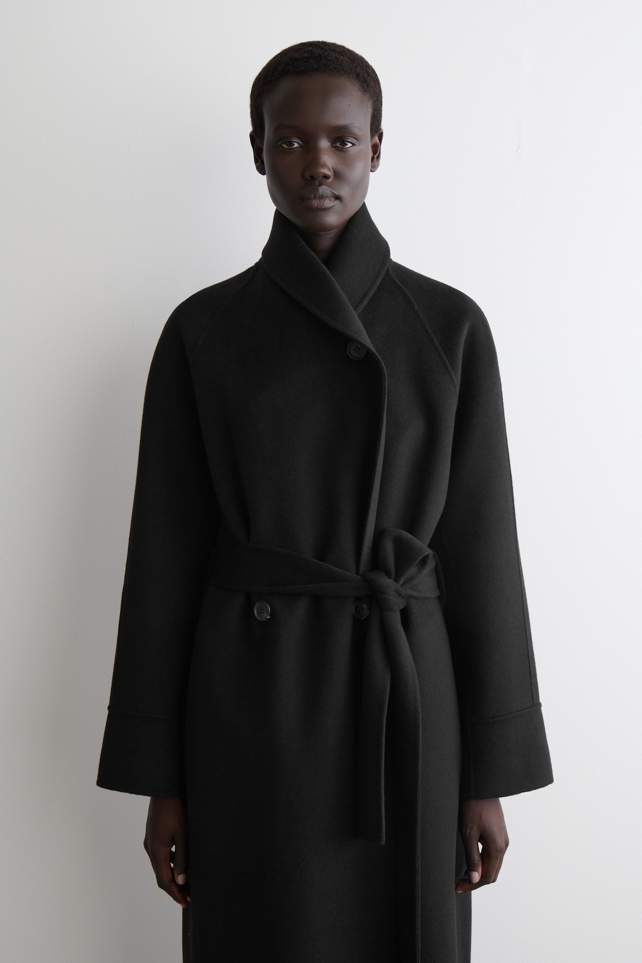 Luxurious Deep Red Belted Wool Coat with Oversized Fit main image 1