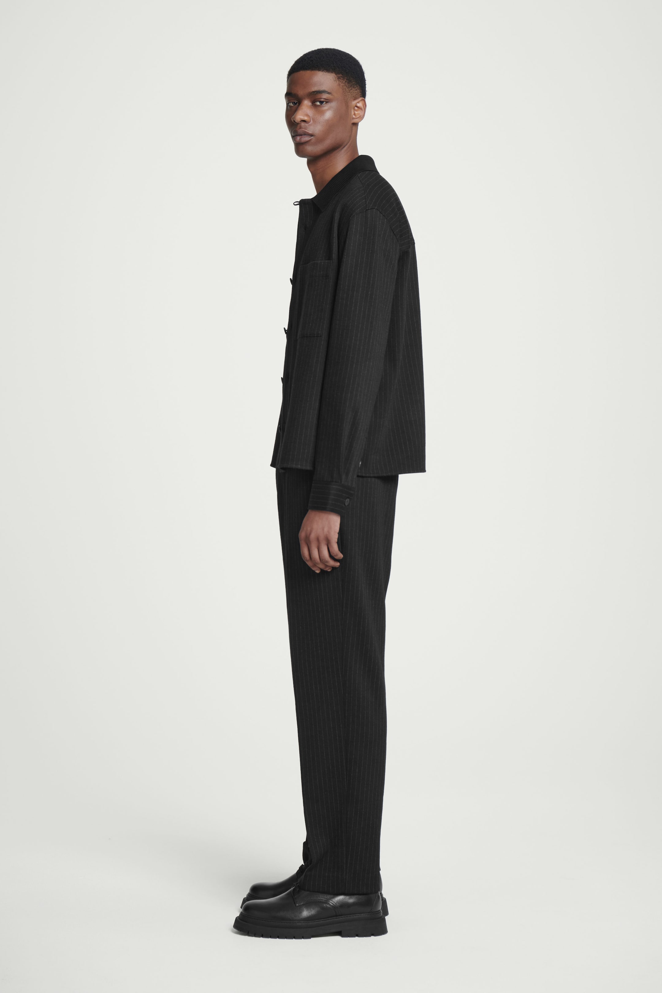 RELAXED ELASTICATED PINSTRIPED TROUSERS