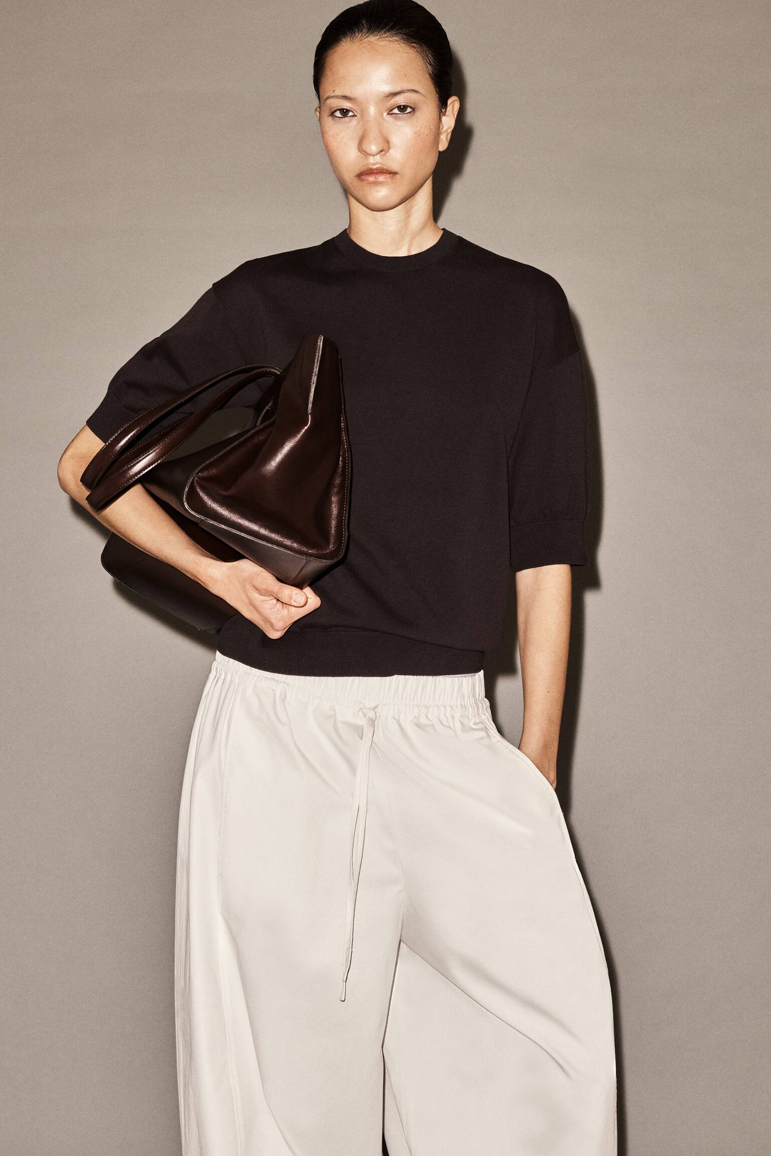 PANTALONI CU CROIALĂ BARREL ȘI TALIE ELASTICĂ - ALB/MARO ÎNCHIS/BLACK - 6