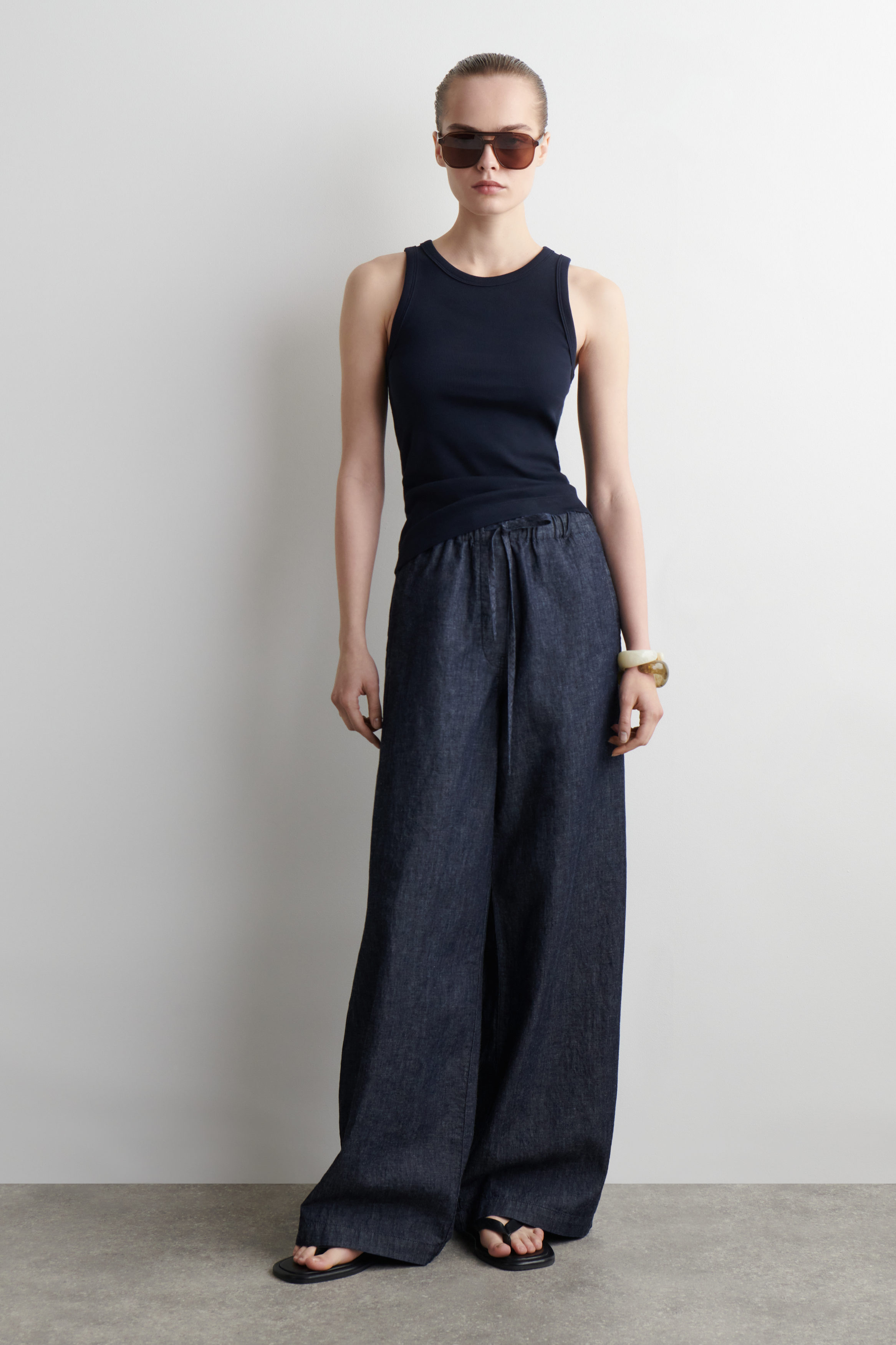 DENIM WIDE-LEG DRAWSTRING PANTS - INDIGO | COS