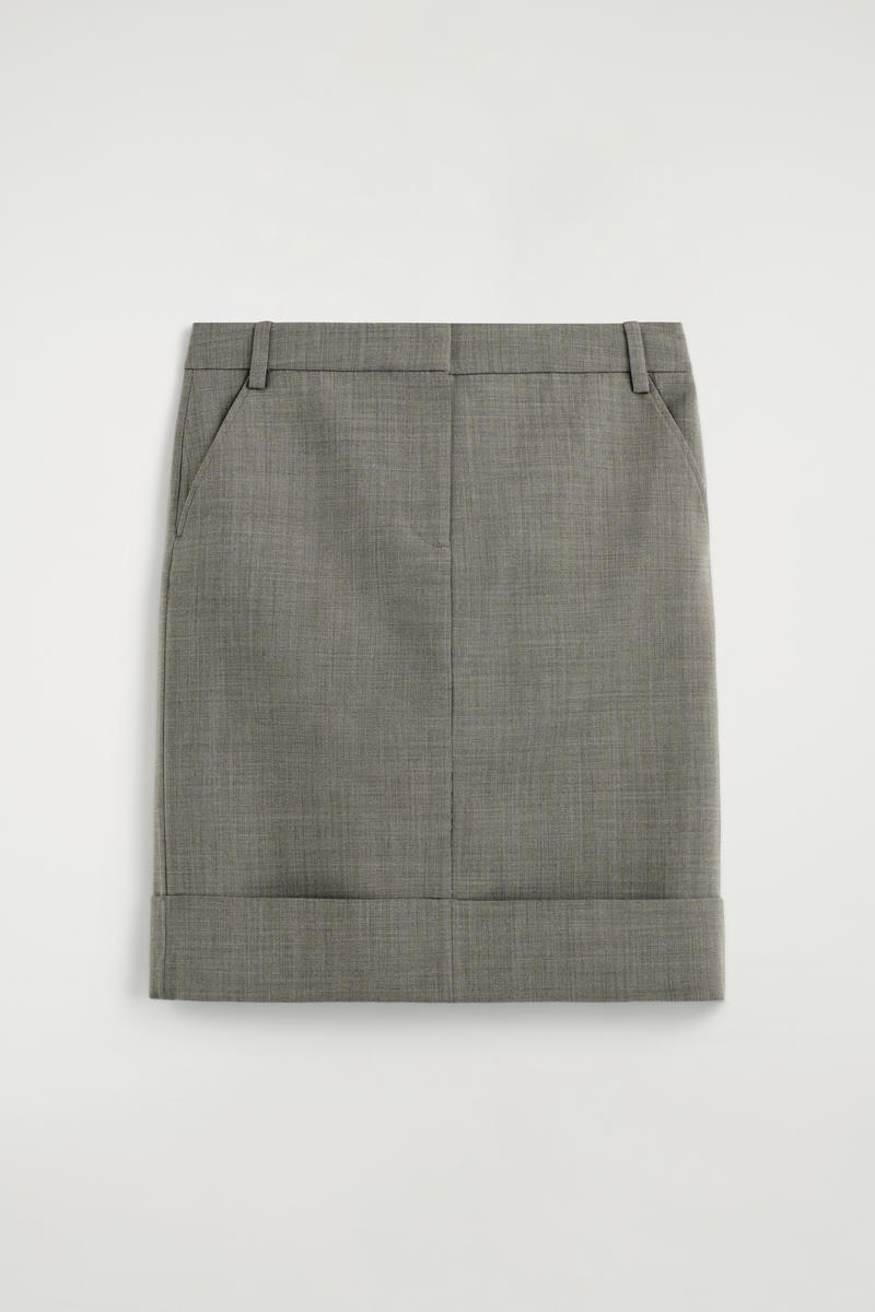 Turn-Up Wool-Blend Pencil Skirt
