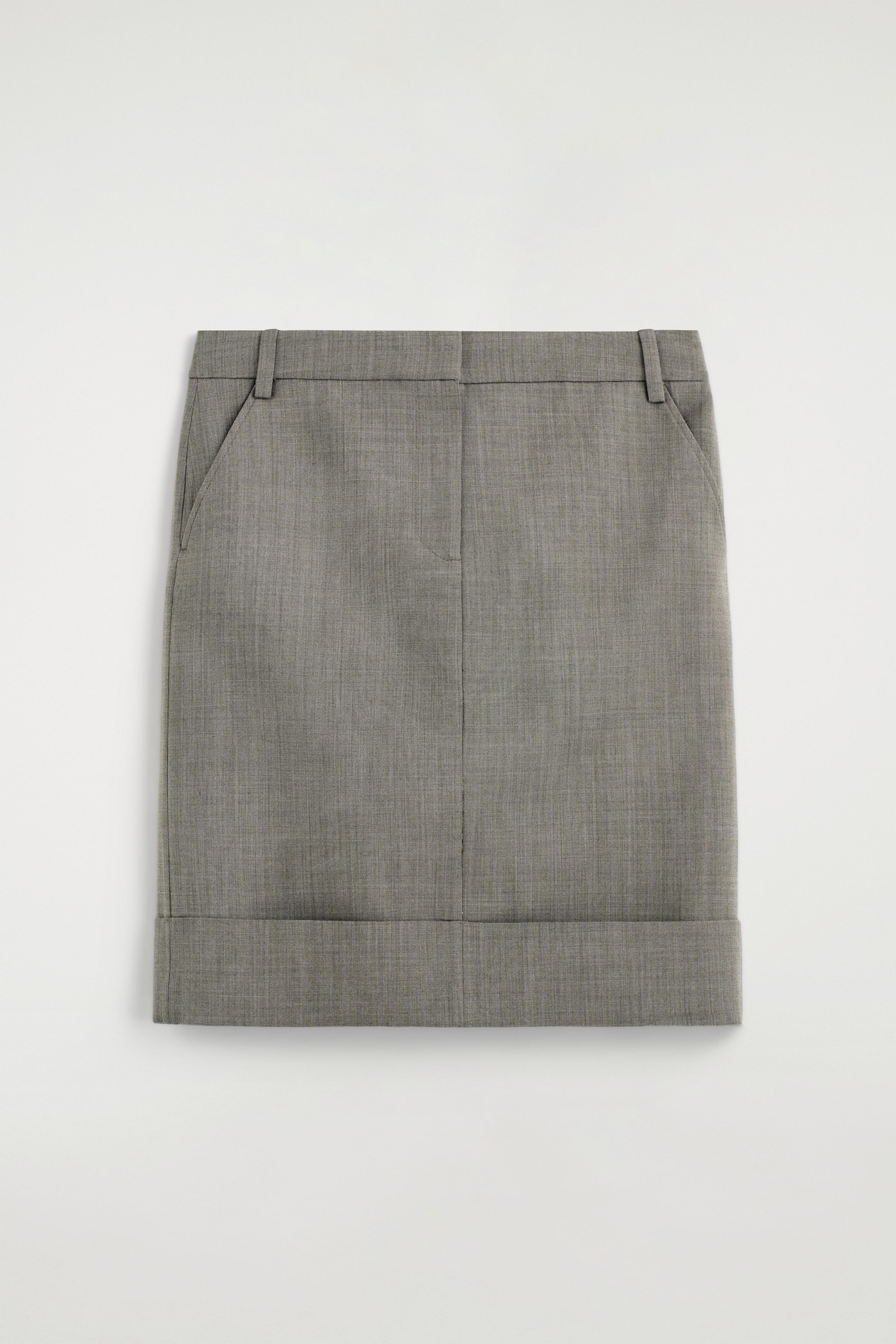 TURN-UP WOOL-BLEND PENCIL SKIRT — TAUPE MÉLANGE