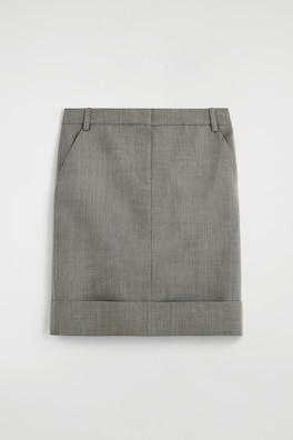 TURN-UP WOOL-BLEND PENCIL SKIRT — TAUPE MÉLANGE 3