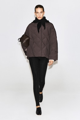 SHAWL-COLLAR QUILTED JACKET — BROWN 1