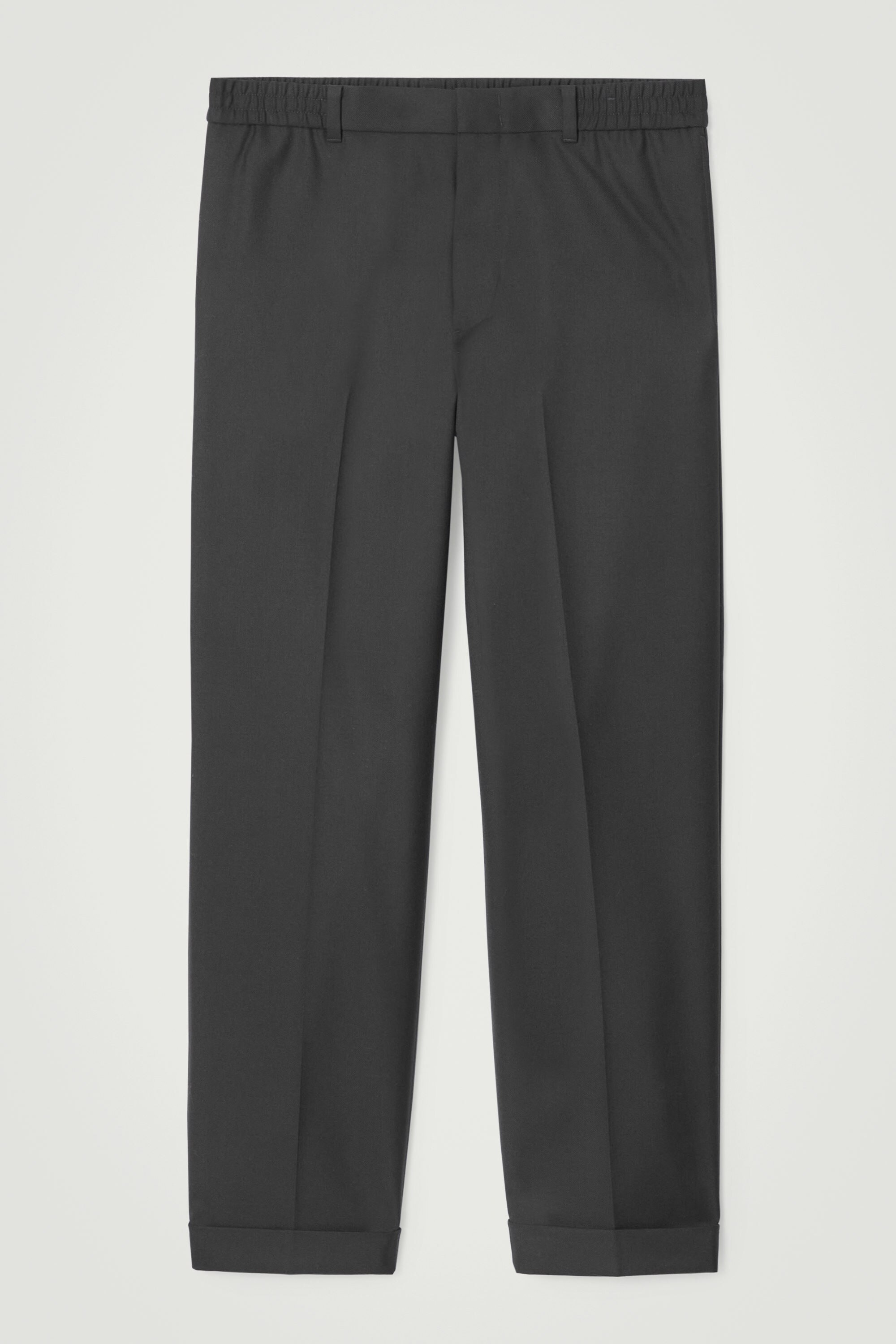 TURN-UP WOOL-BLEND STRAIGHT-LEG TROUSERS - BLACK | COS