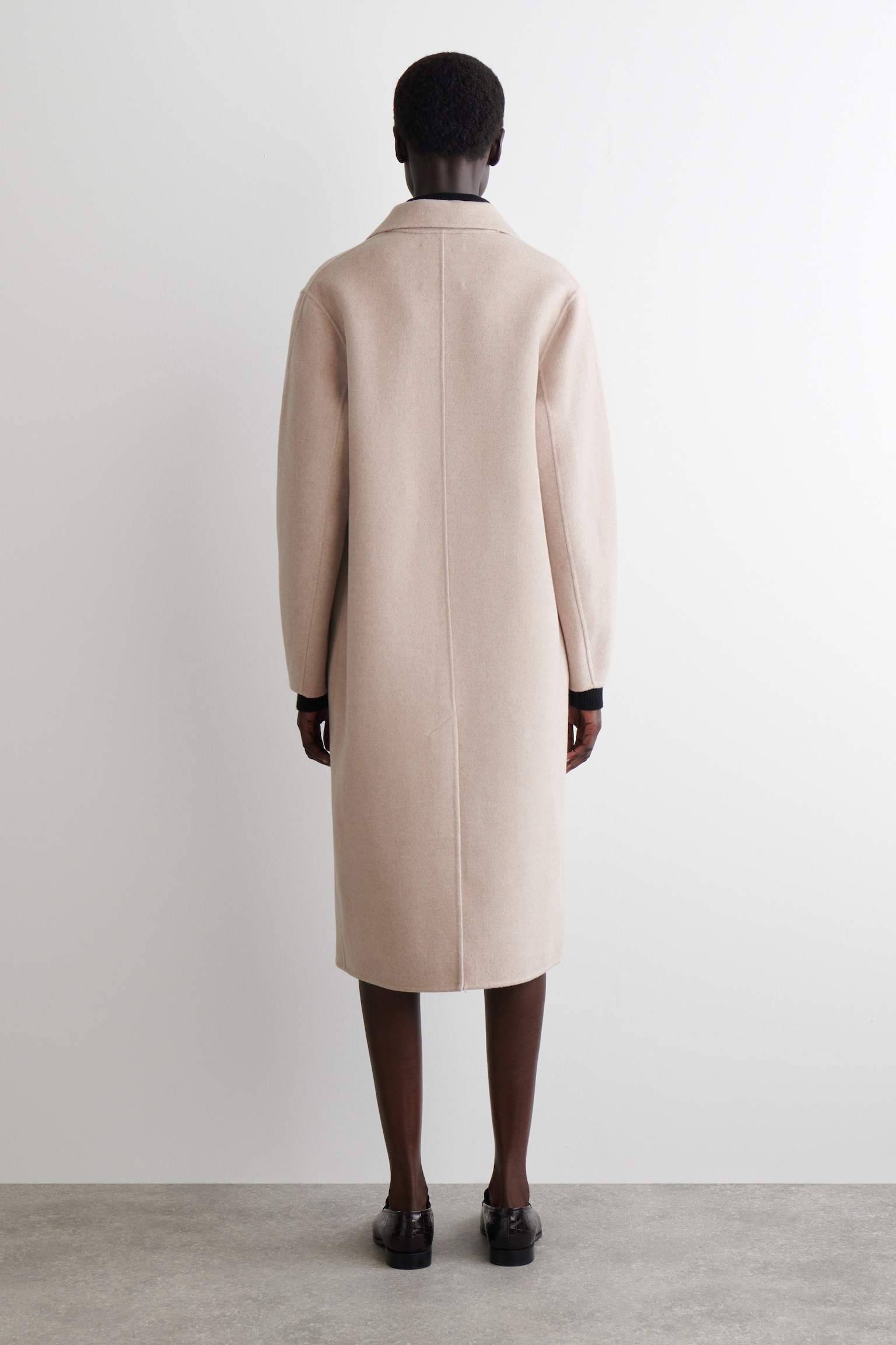 MANTEAU LONG EN LAINE DOUBLE FACE - BEIGE CLAIR/NOIR - 3