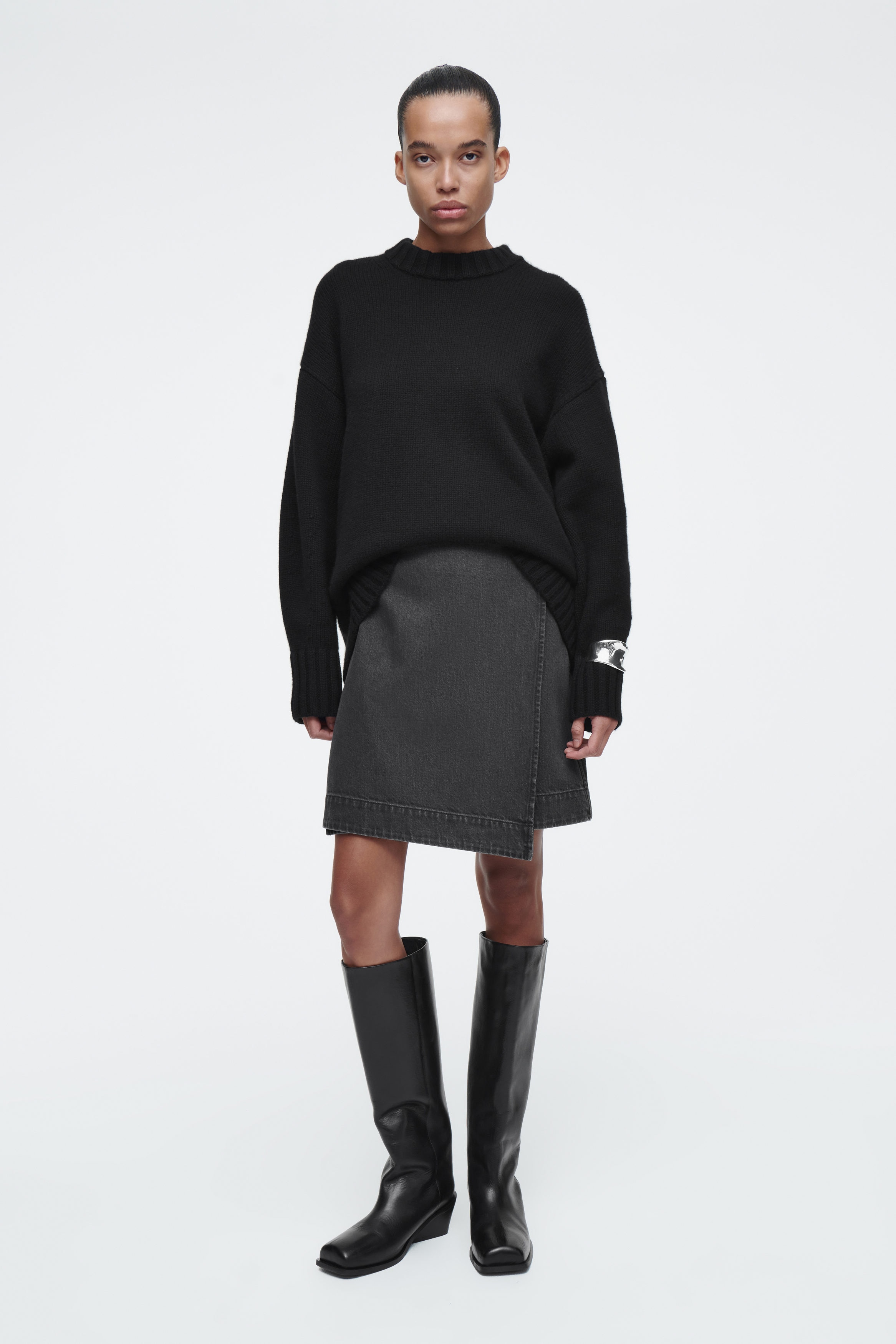 DENIM MINI WRAP SKIRT - WASHED BLACK | COS