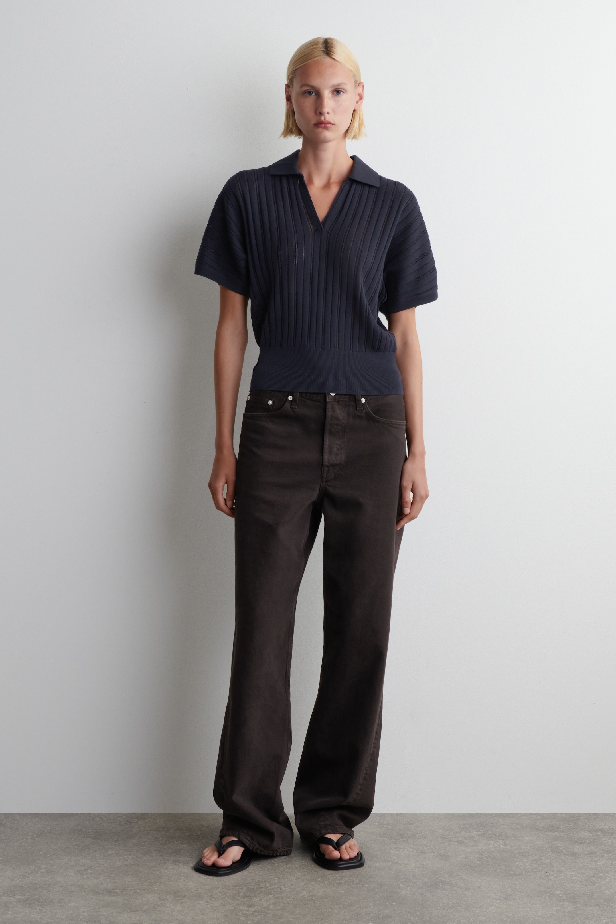 Agrandir l'image: CHEMISE EN MAILLE DE COTON POINTELLE - BLEU MARINE - FEMME | H&M FR 2