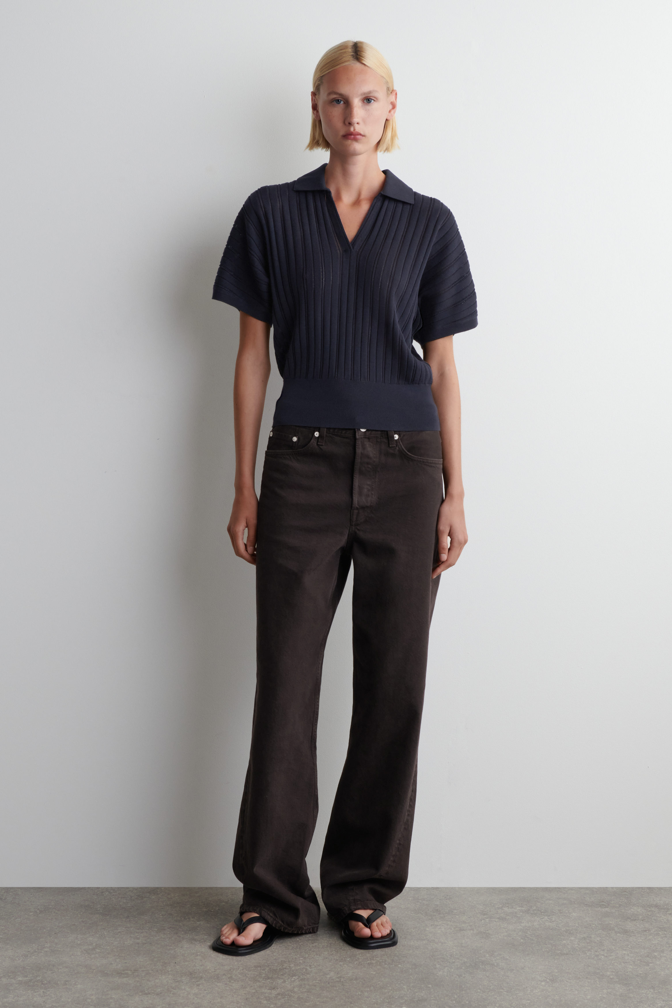 POINTELLE-KNIT POLO SHIRT - NAVY | COS