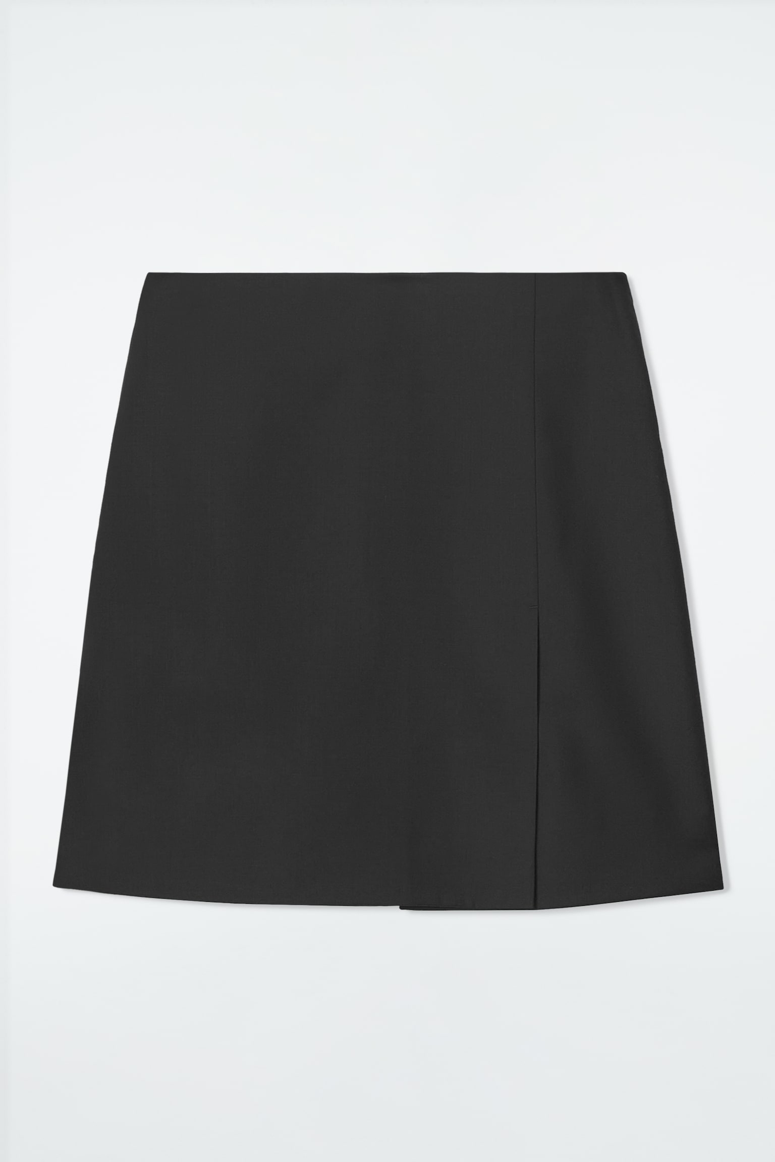 WRAP-EFFECT WOOL MINI SKIRT - BLACK
