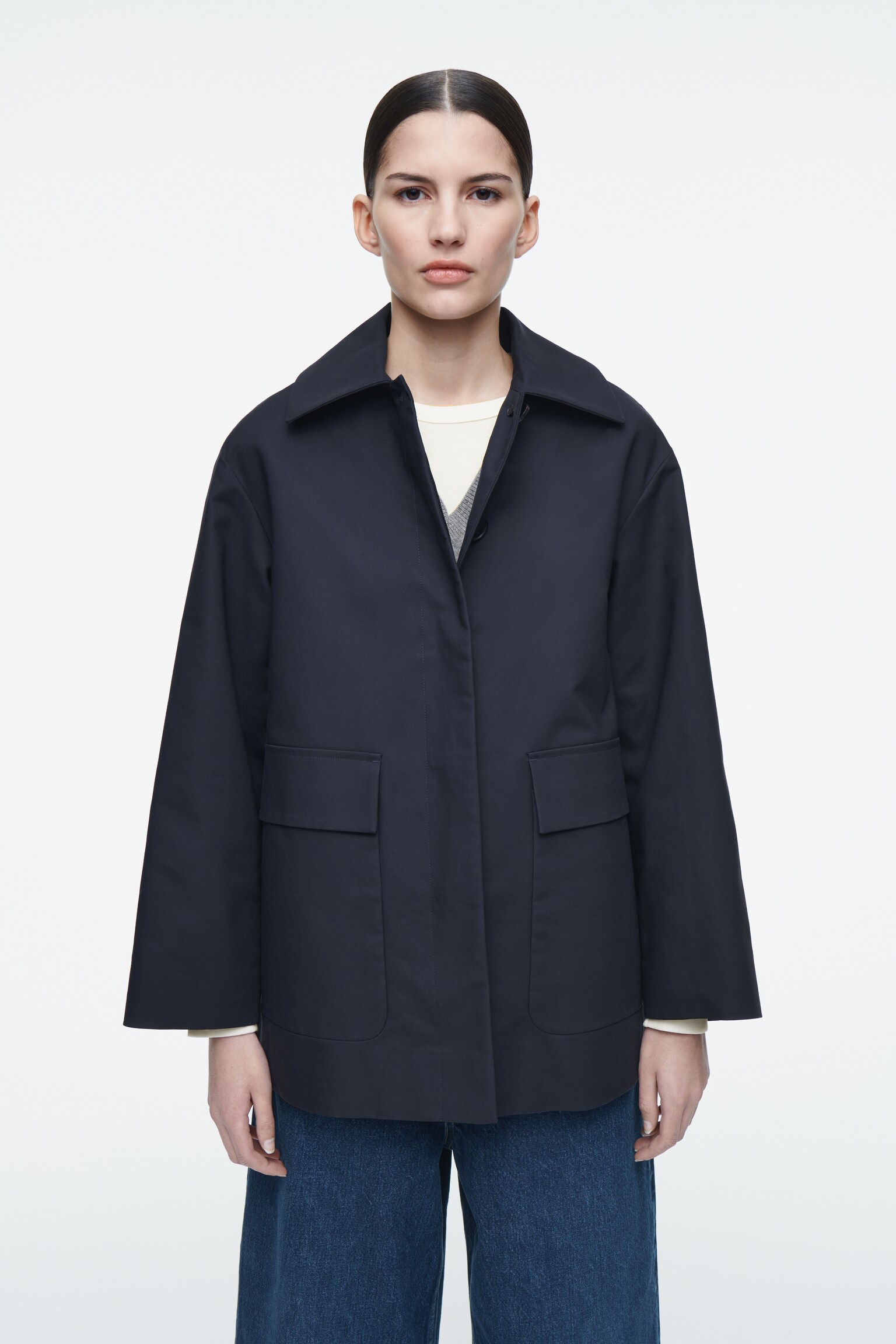 CABAN À COL EN COTON - BLEU MARINE/BEIGE - 8