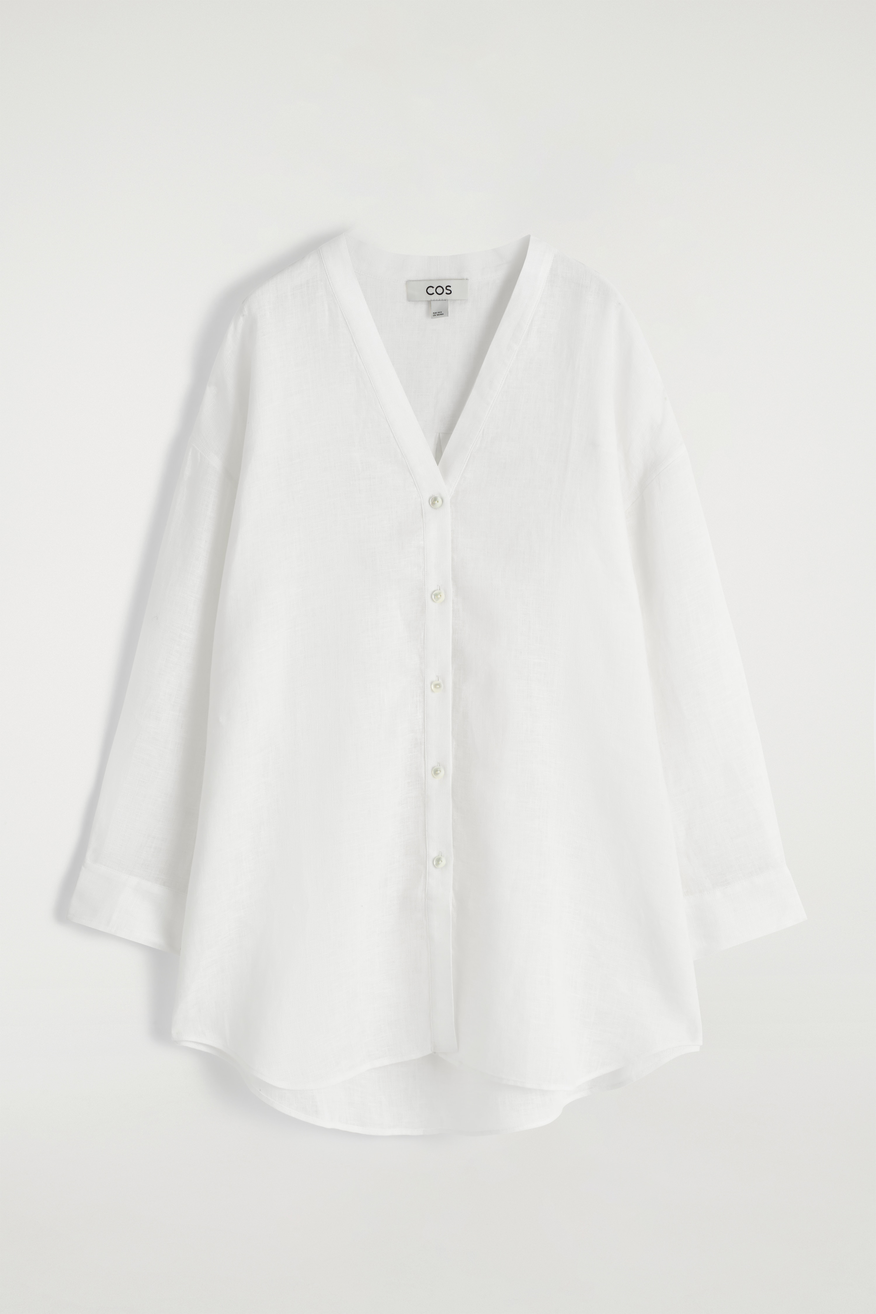 OVERSIZED LÍNOVÁ KOŠILE S V-VÝSTŘIHEM - BÍLÝ