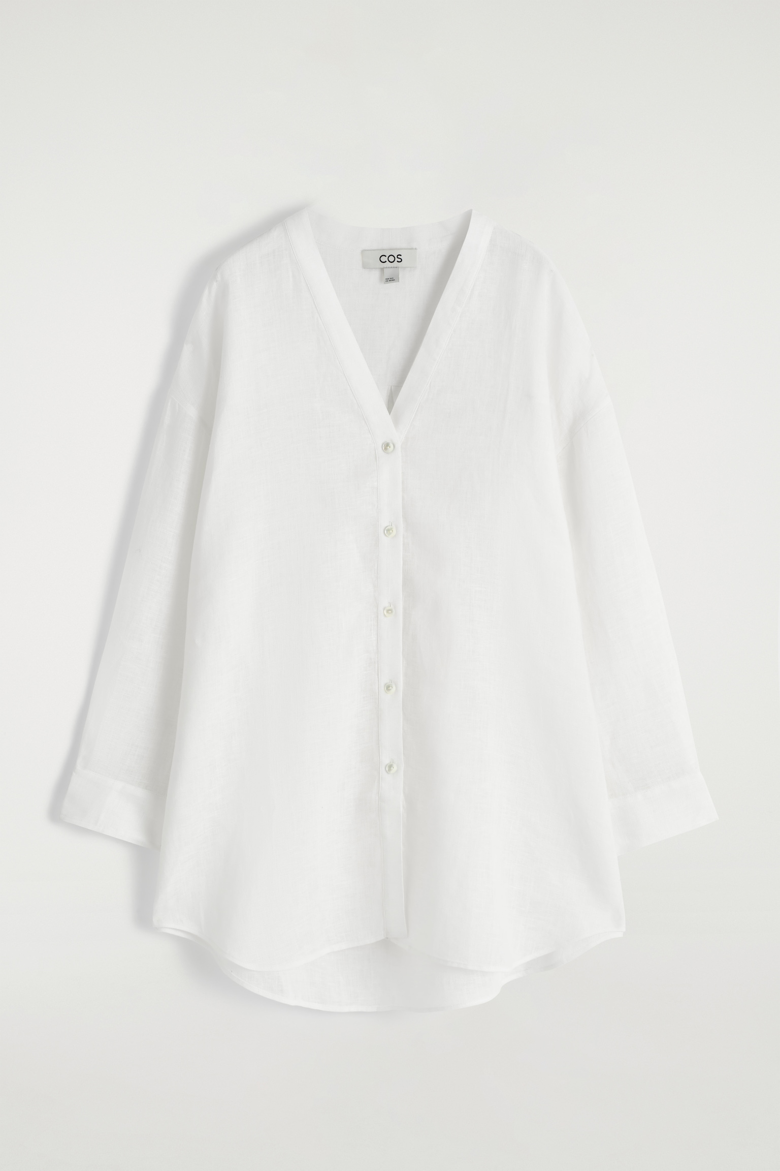 OVERSIZED LINEN V-NECK SHIRT - WHITE - 2