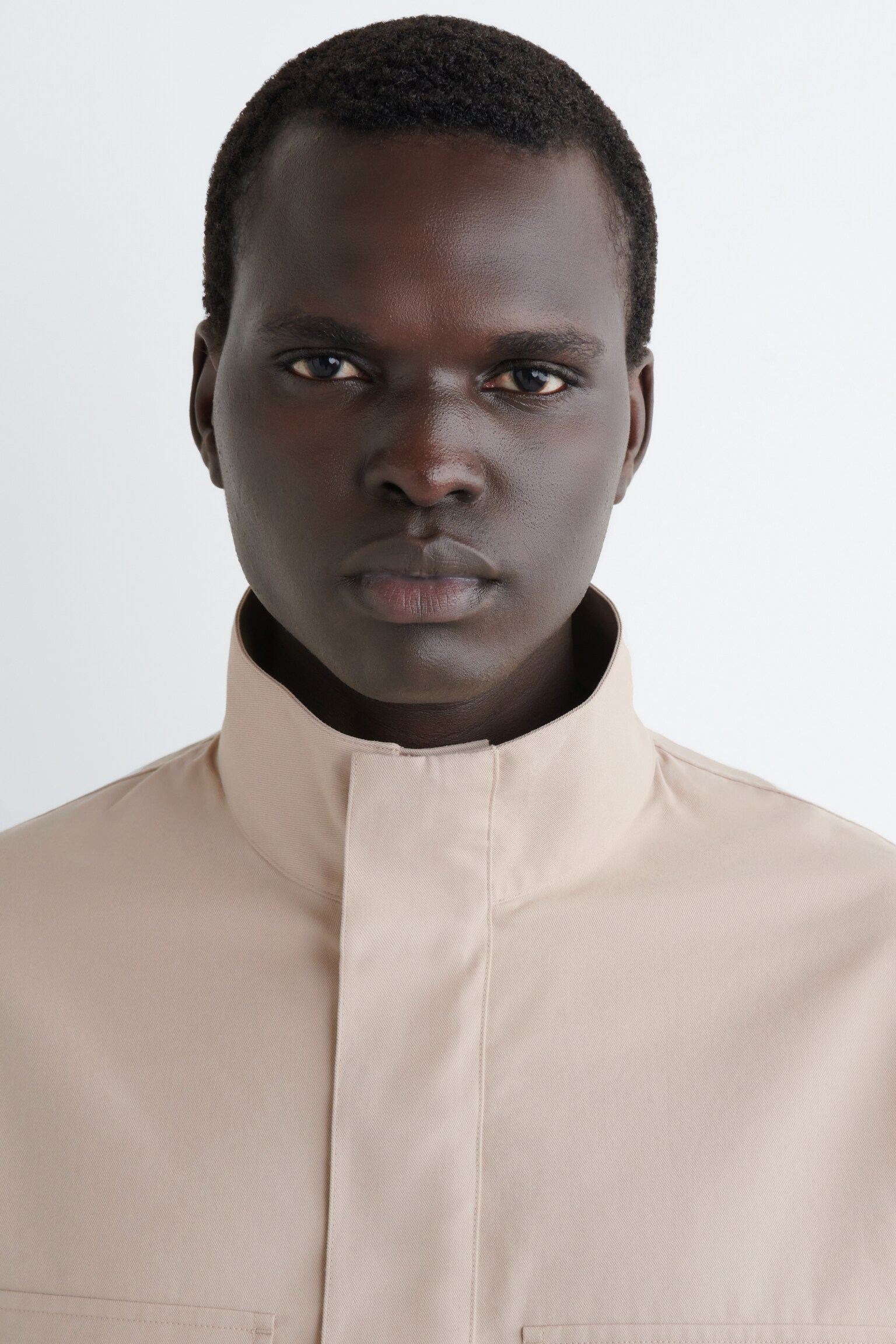 COTTON-TWILL HALF-ZIP OVERSHIRT - LIGHT BEIGE - 6