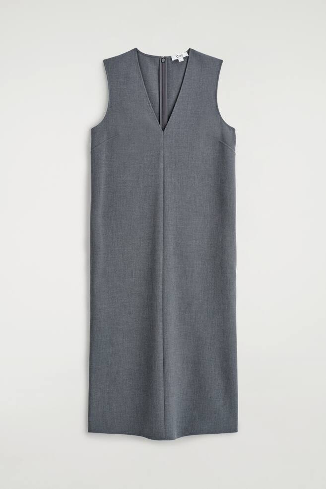 SLEEVELESS V-NECK MIDI DRESS - GREY MÉLANGE - 1