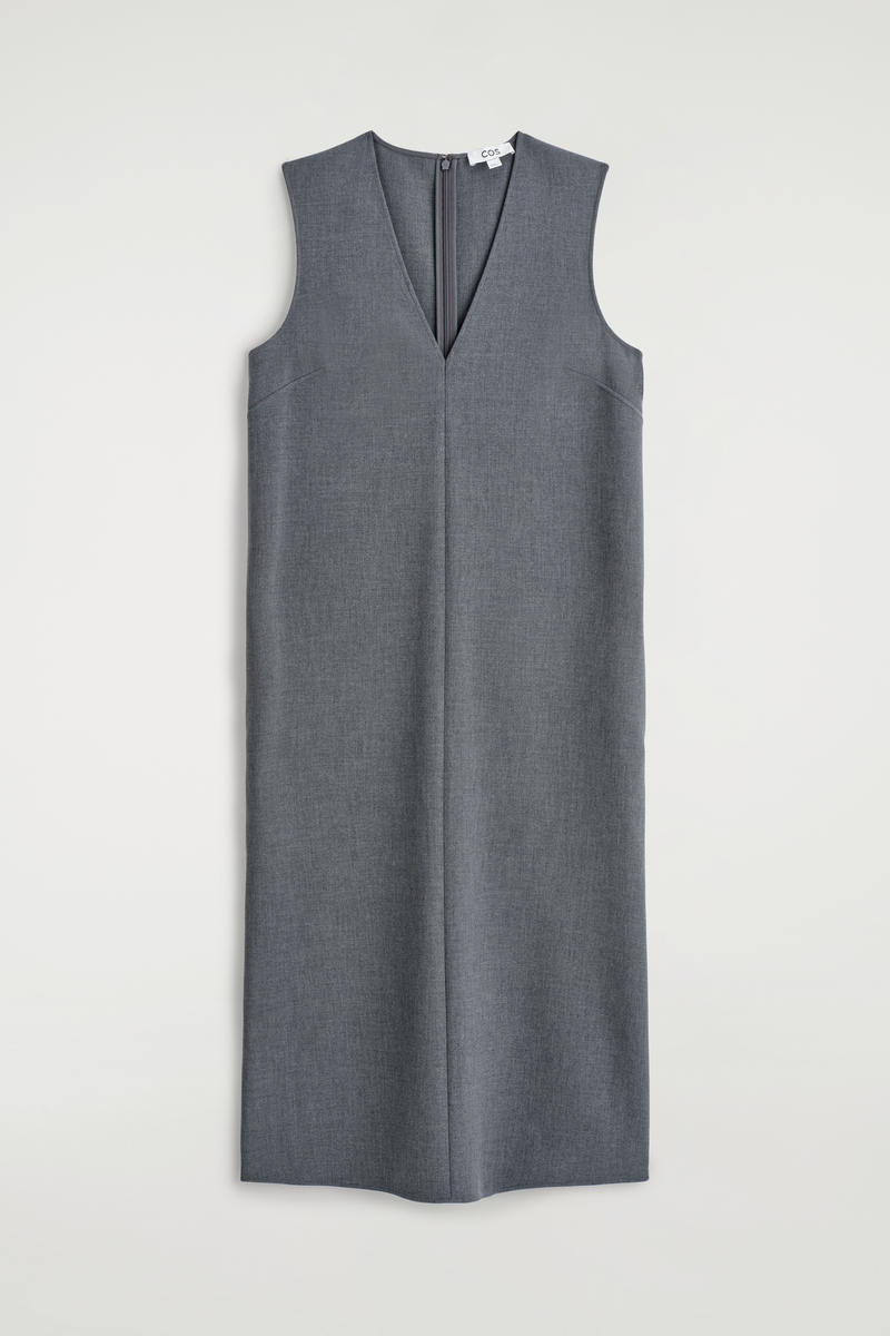 Cos Sleeveless V-neck Midi Dress In Gray