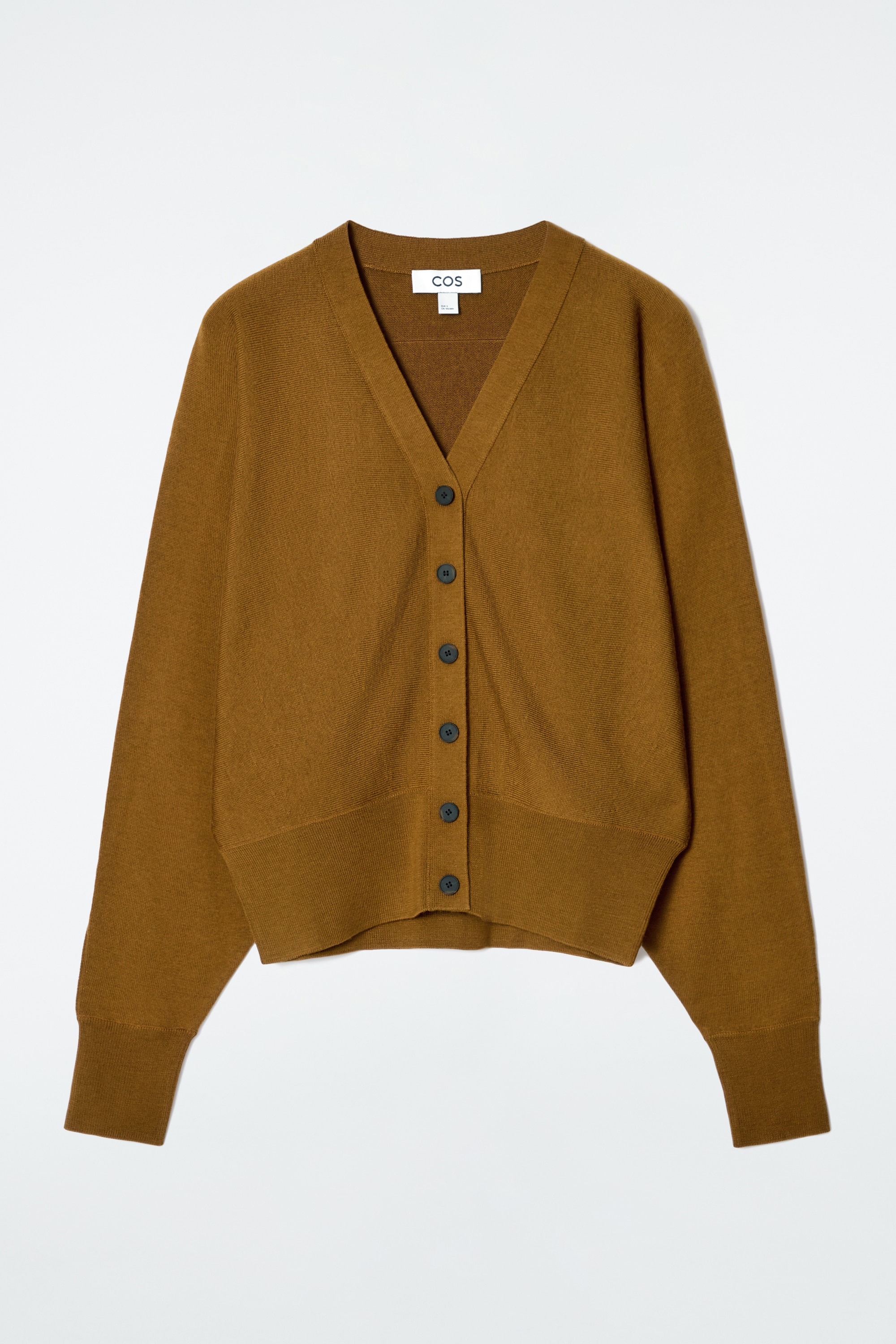 BATWING-SLEEVE MERINO WOOL CARDIGAN - OKKER/FEKETE