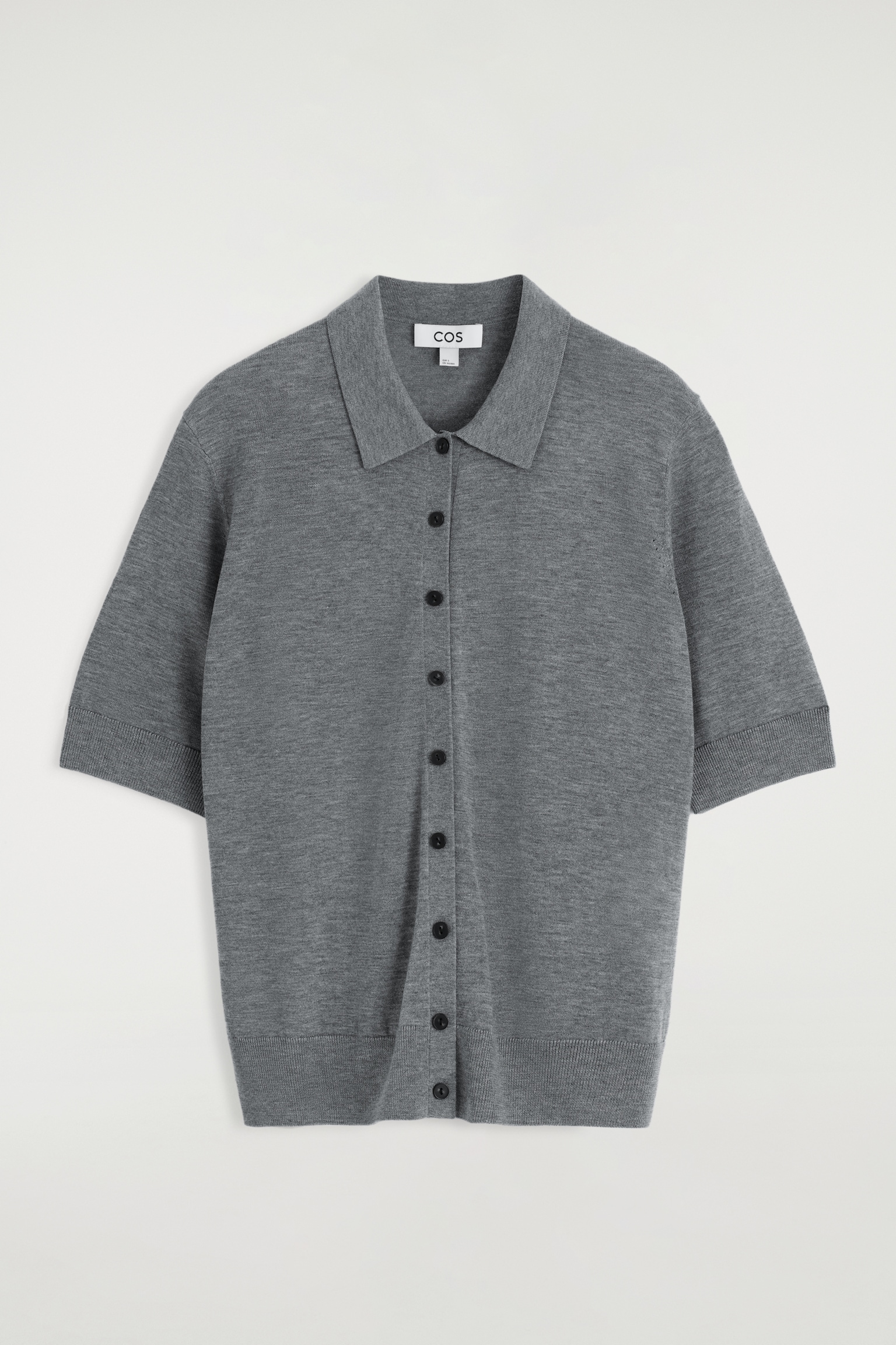 MERINO WOOL-BLEND POLO CARDIGAN - GREY MÉLANGE/RED - 2