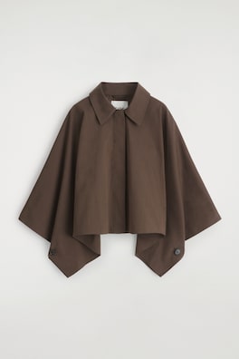 CROPPED TRENCH COAT CAPE — DARK BROWN 2