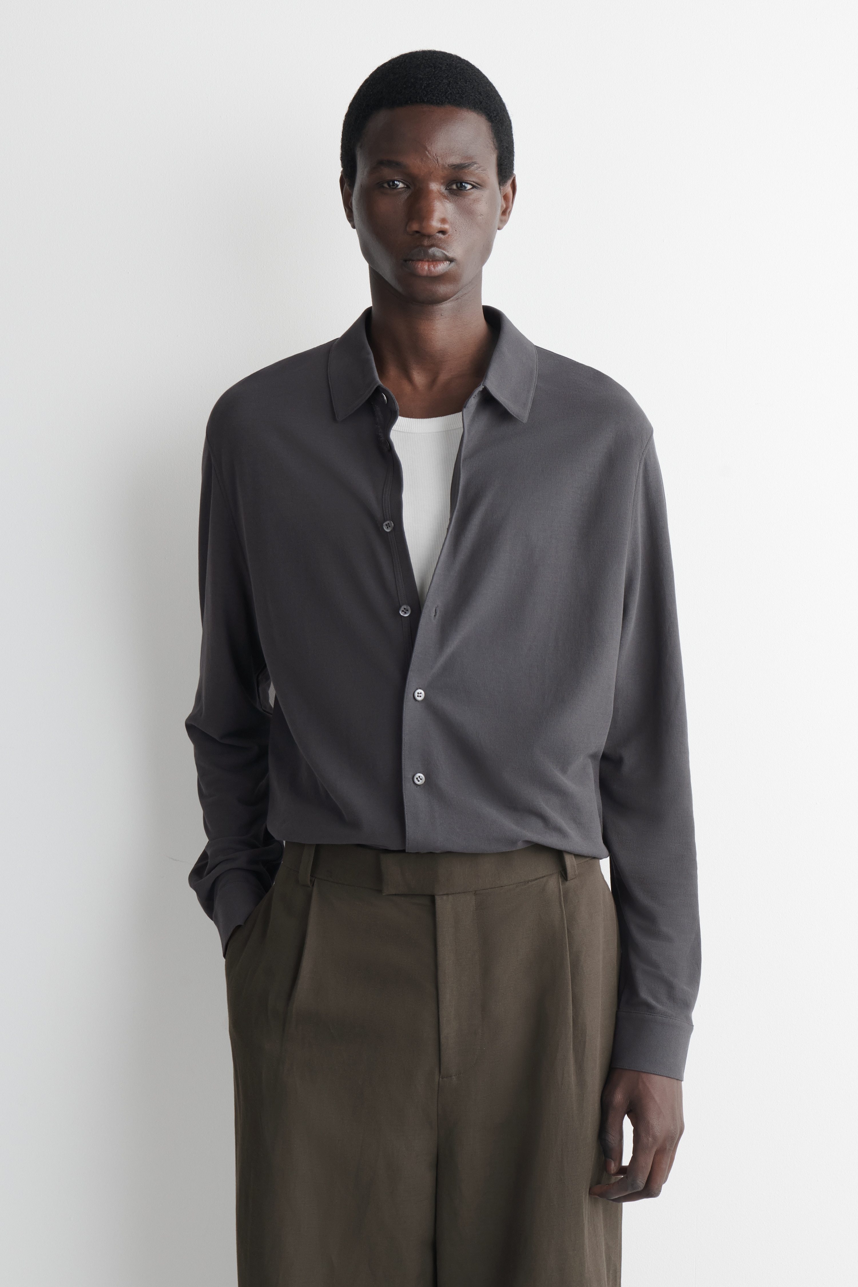DRAPED COTTON-JERSEY SHIRT