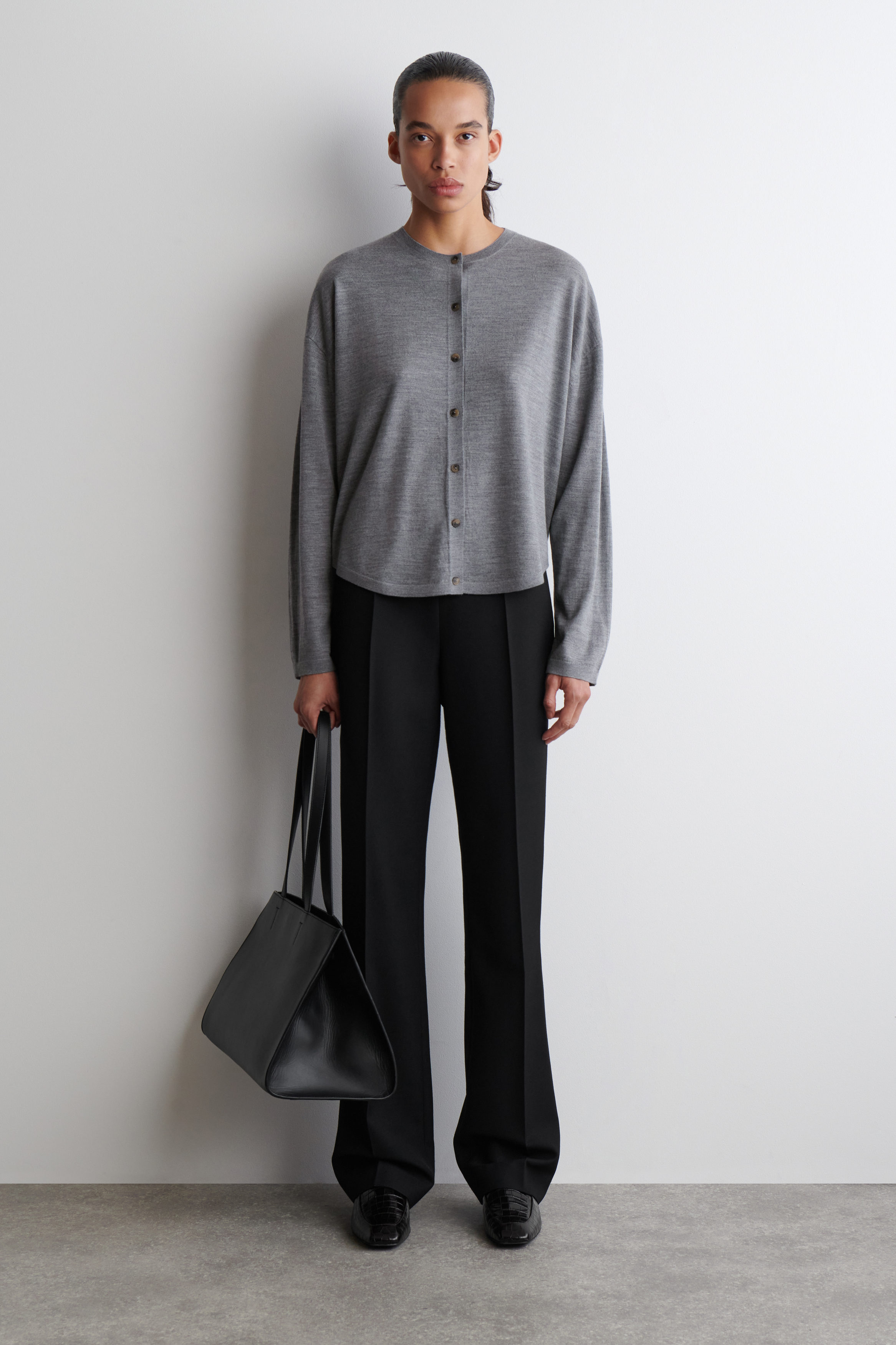 CIRCLE-CUT MERINO WOOL CARDIGAN - GREY MÉLANGE | COS
