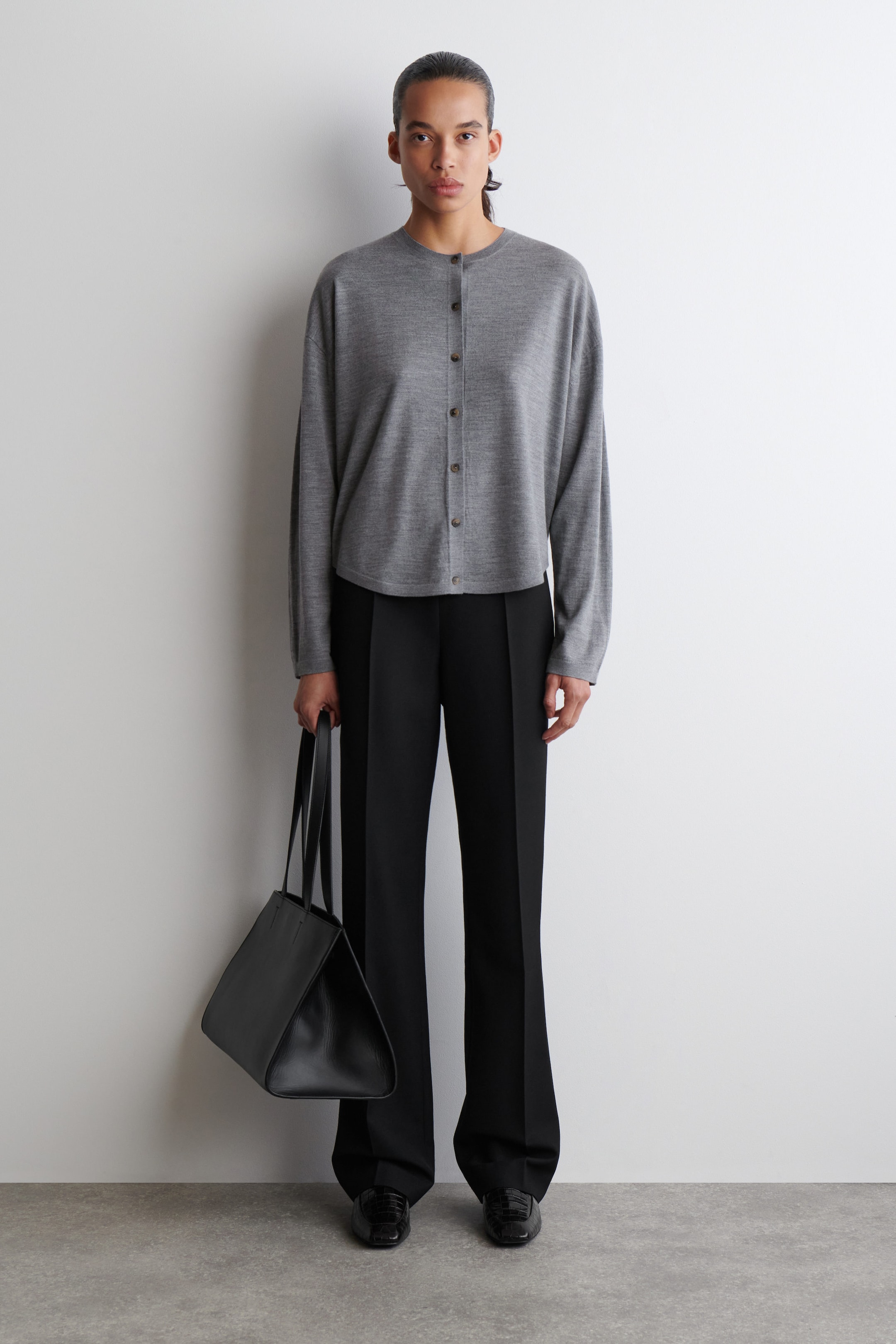 CIRCLE-CUT MERINO WOOL CARDIGAN