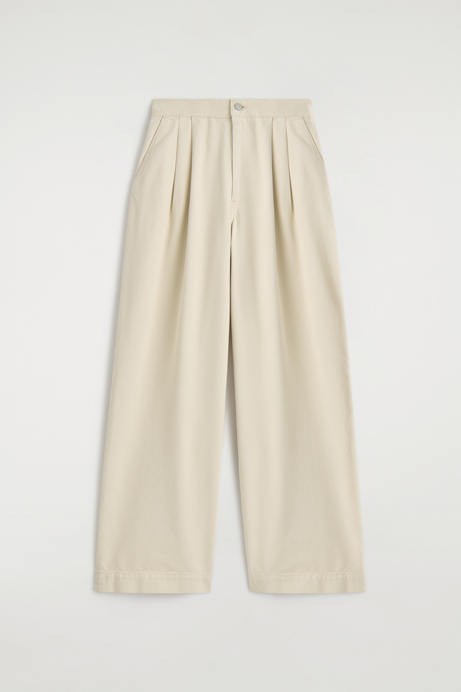 PLEATED WIDE-LEG DENIM TROUSERS - CREAM - 2