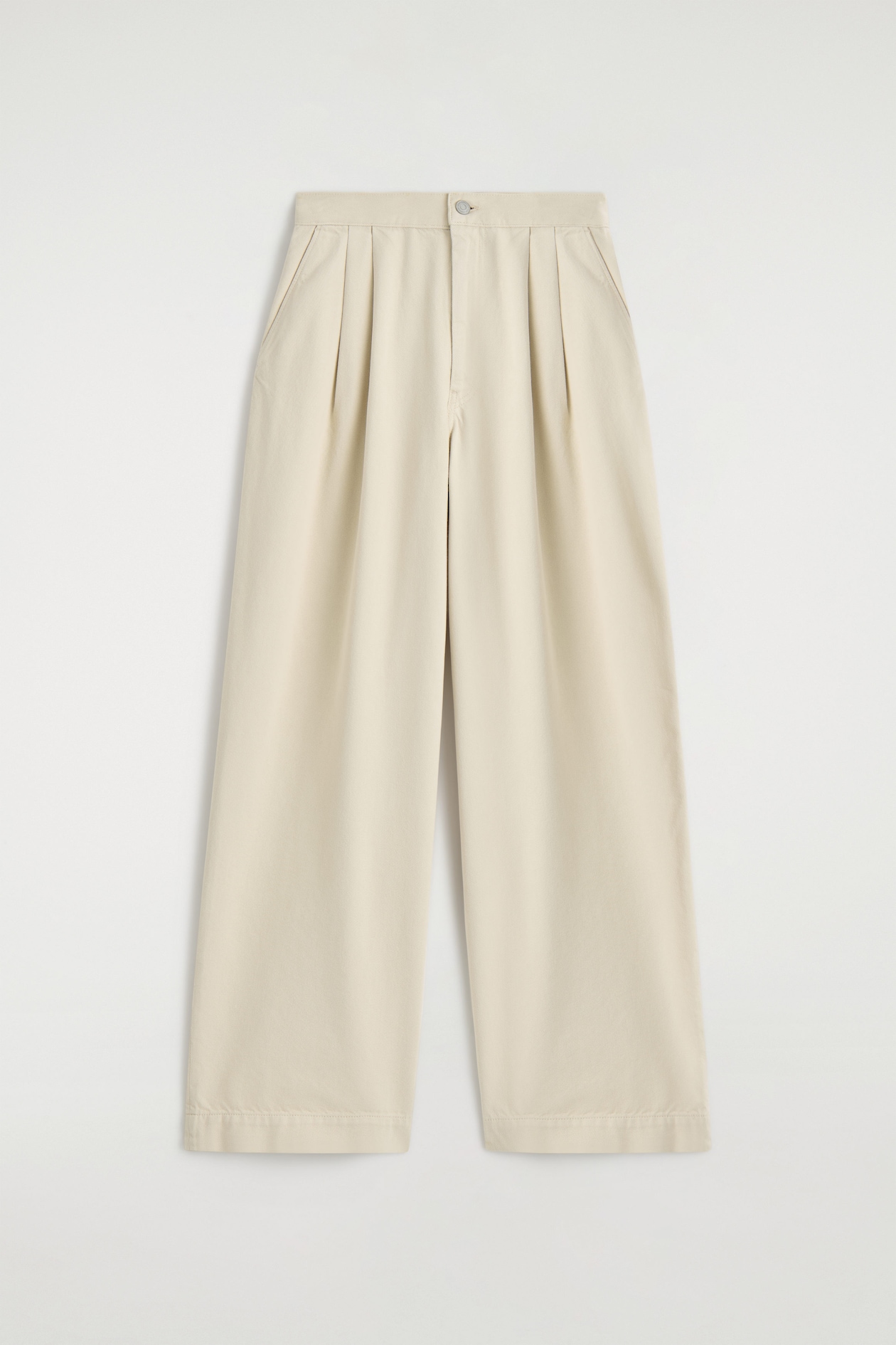 PLEATED WIDE-LEG DENIM PANTS — CREAM