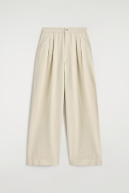 PLEATED WIDE-LEG DENIM PANTS — CREAM 6