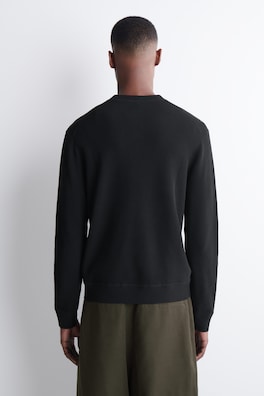 KNITTED COTTON HENLEY JUMPER — BLACK 3