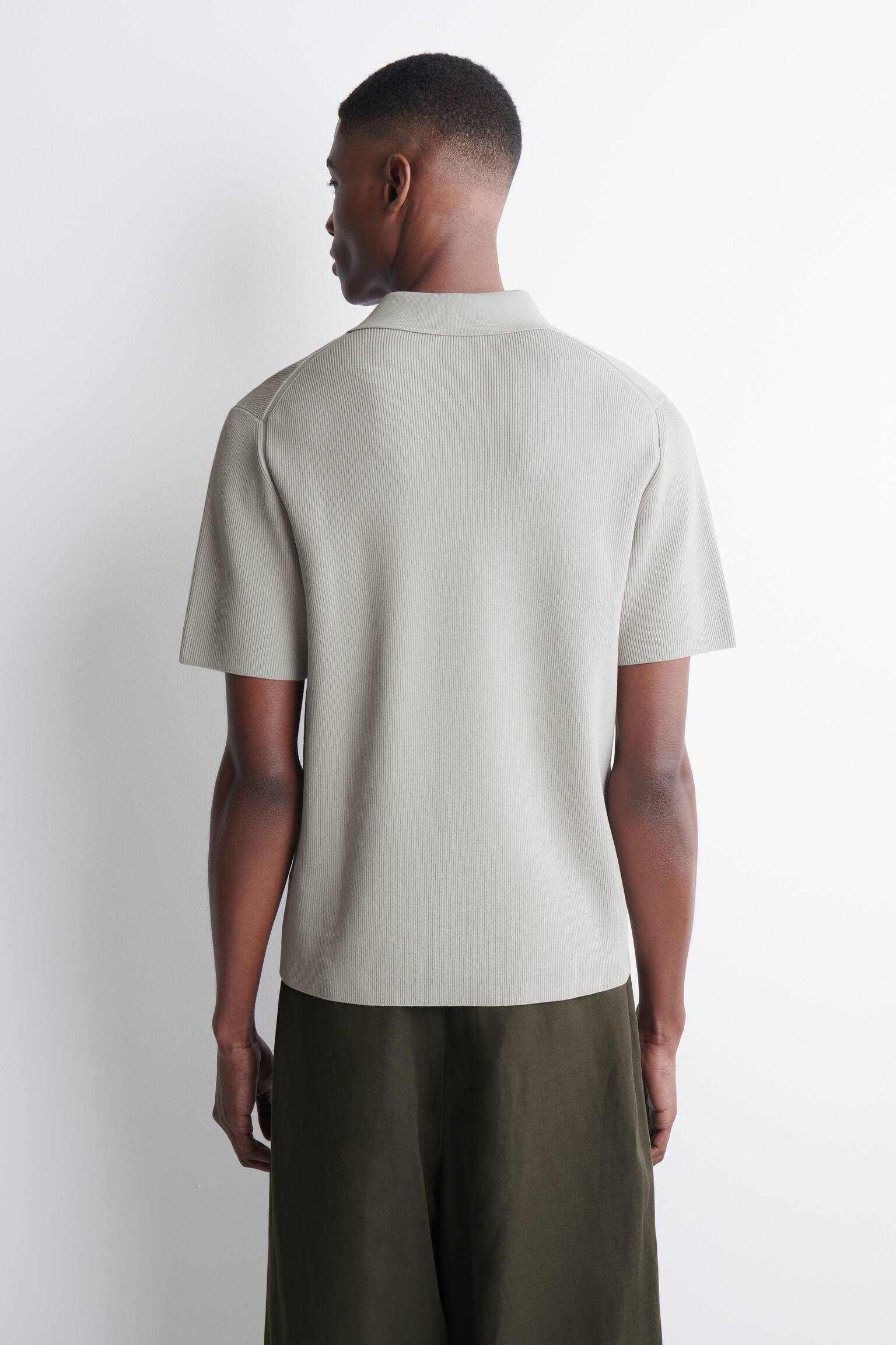 SLIM RIBBED BOUCLÉ-KNIT POLO SHIRT - SAGE/RUST - 7