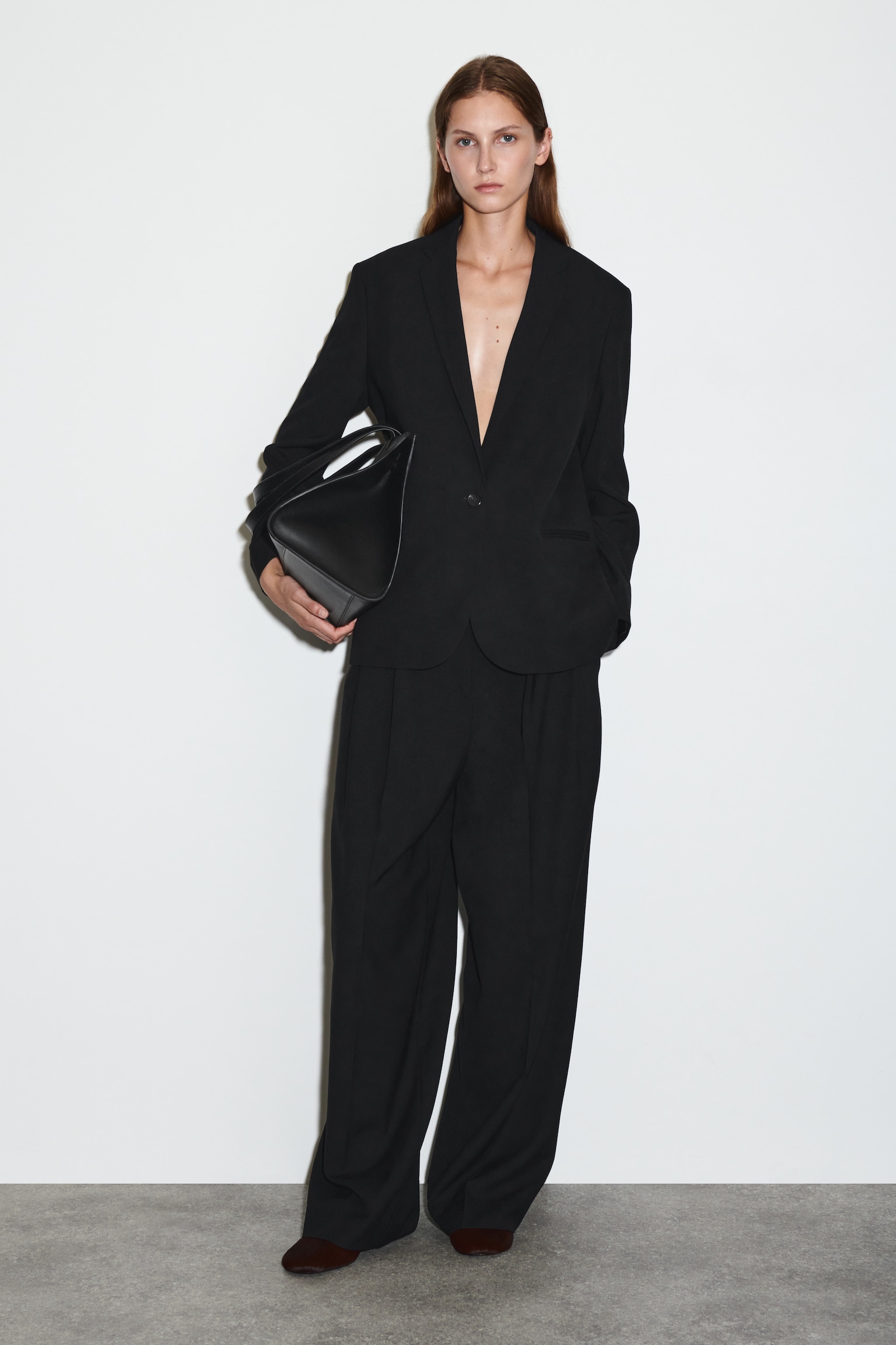MERINO WOOL-BLEND BLAZER - BLACK/BROWN - 6