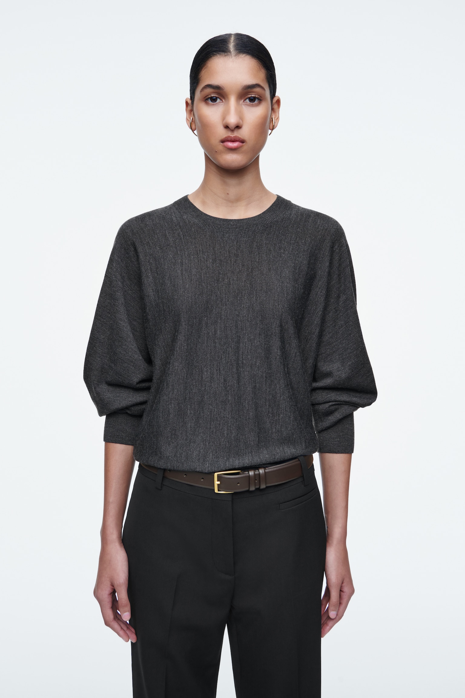 ROUNDED MERINO WOOL JUMPER - GREY MÉLANGE
