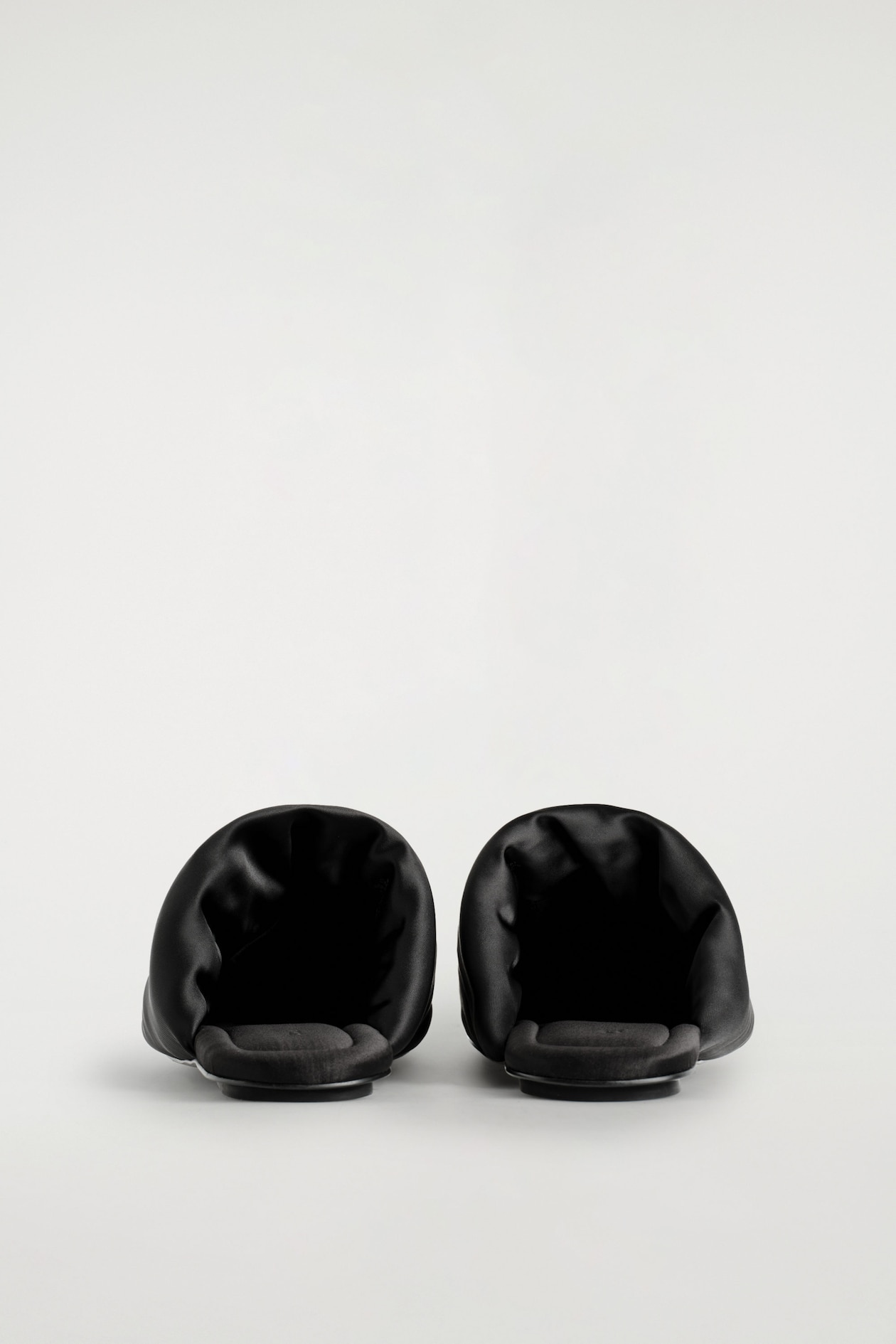 PADDED SATIN MULES — BLACK