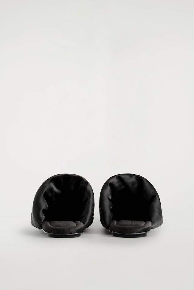 PADDED SATIN MULES — BLACK