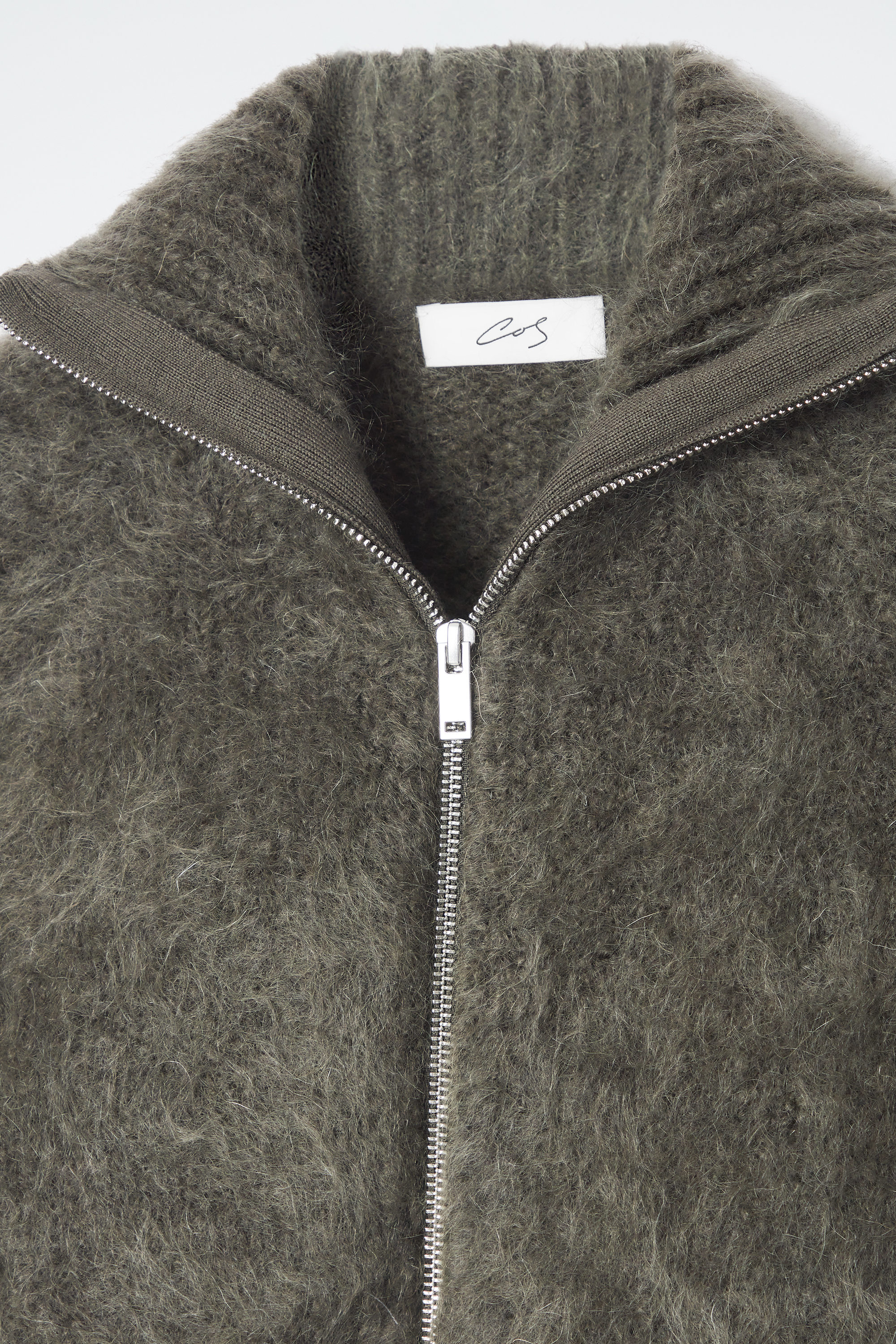 THE BRUSHED-MOHAIR ZIP-UP JACKET - DEEP OLIVE | COS US
