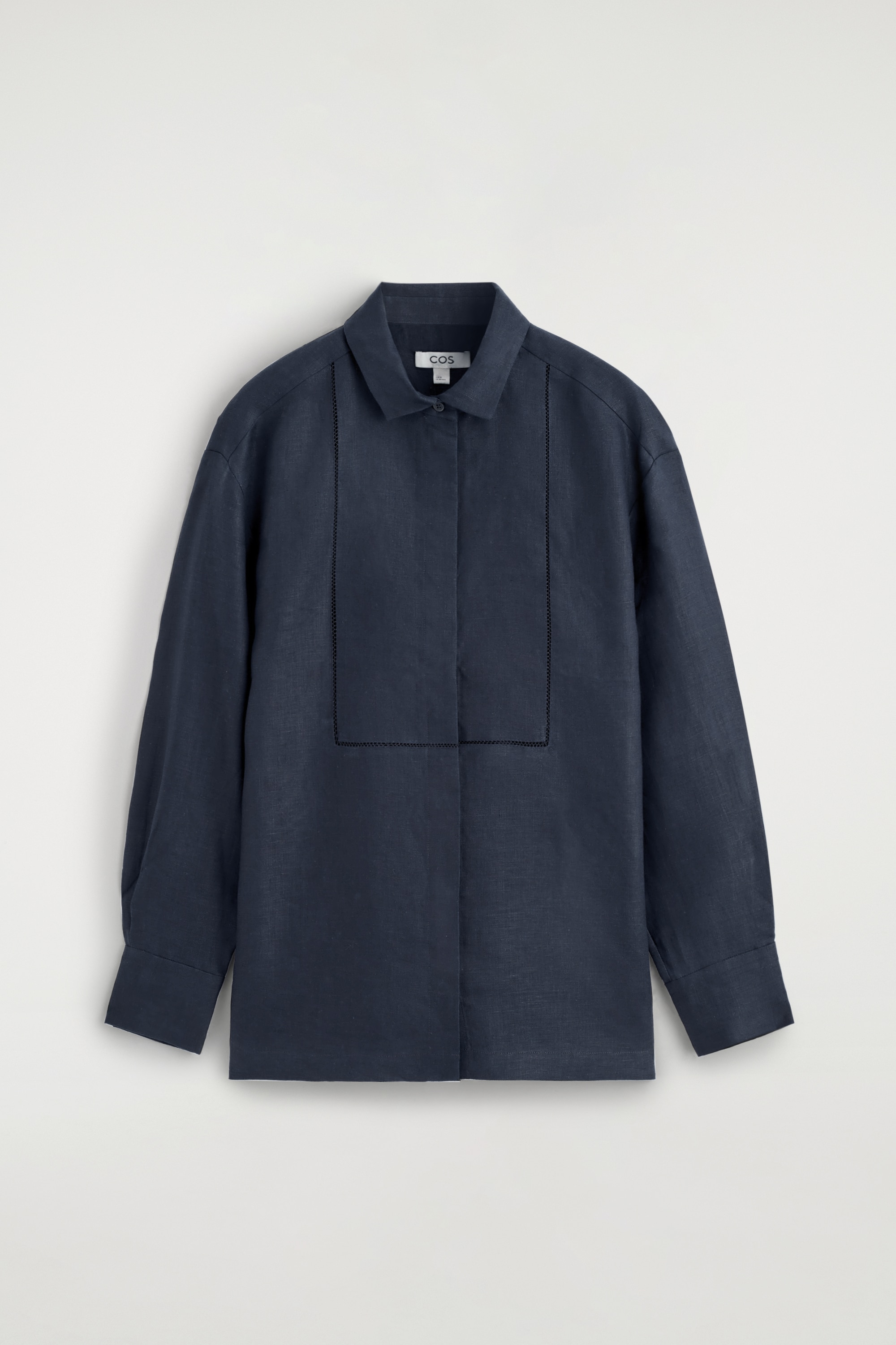 Linnen overhemd met geborduurde details - MARINEBLAUW
