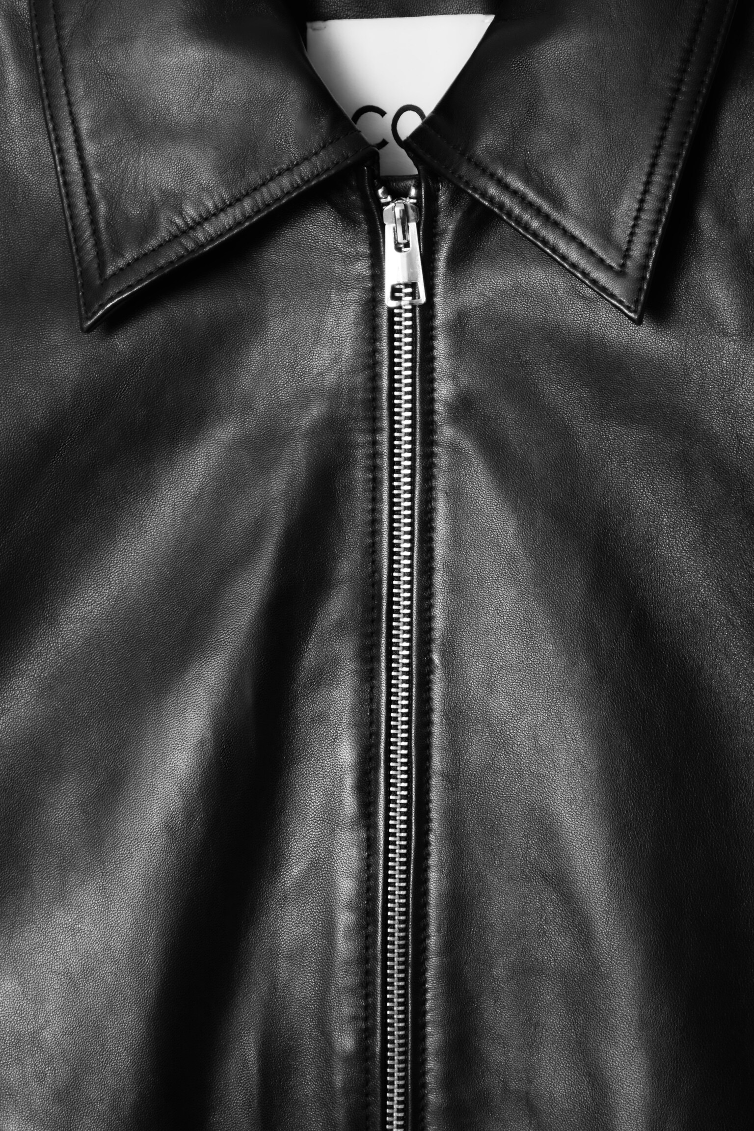OVERSIZED COLLARED LEATHER JACKET - BLACK - 2