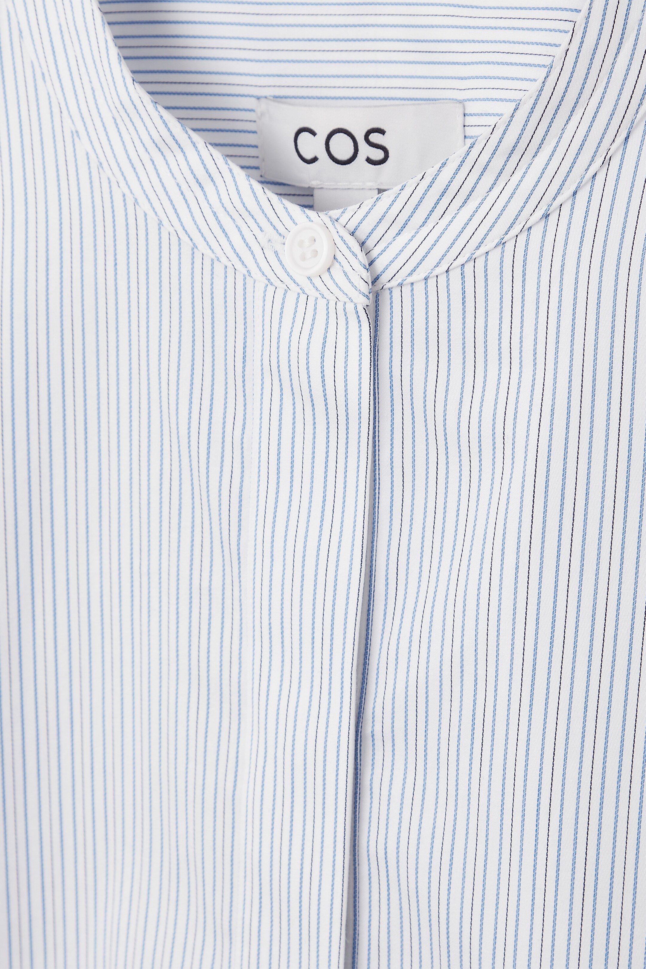Ingrandisci l'immagine: GATHERED GRANDAD-COLLAR BLOUSE - WHITE / BLUE / STRIPED - DONNA | H&M CH 3